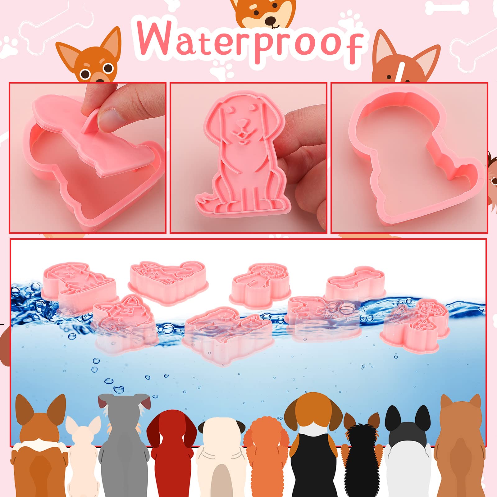 8 Pcs Dog Cookie Cutters With Plunger Stamps Set 3D Puppy Bone Shape Biscuit Cutter Funny Cartoon Cookie Stamps Stamped Embossed