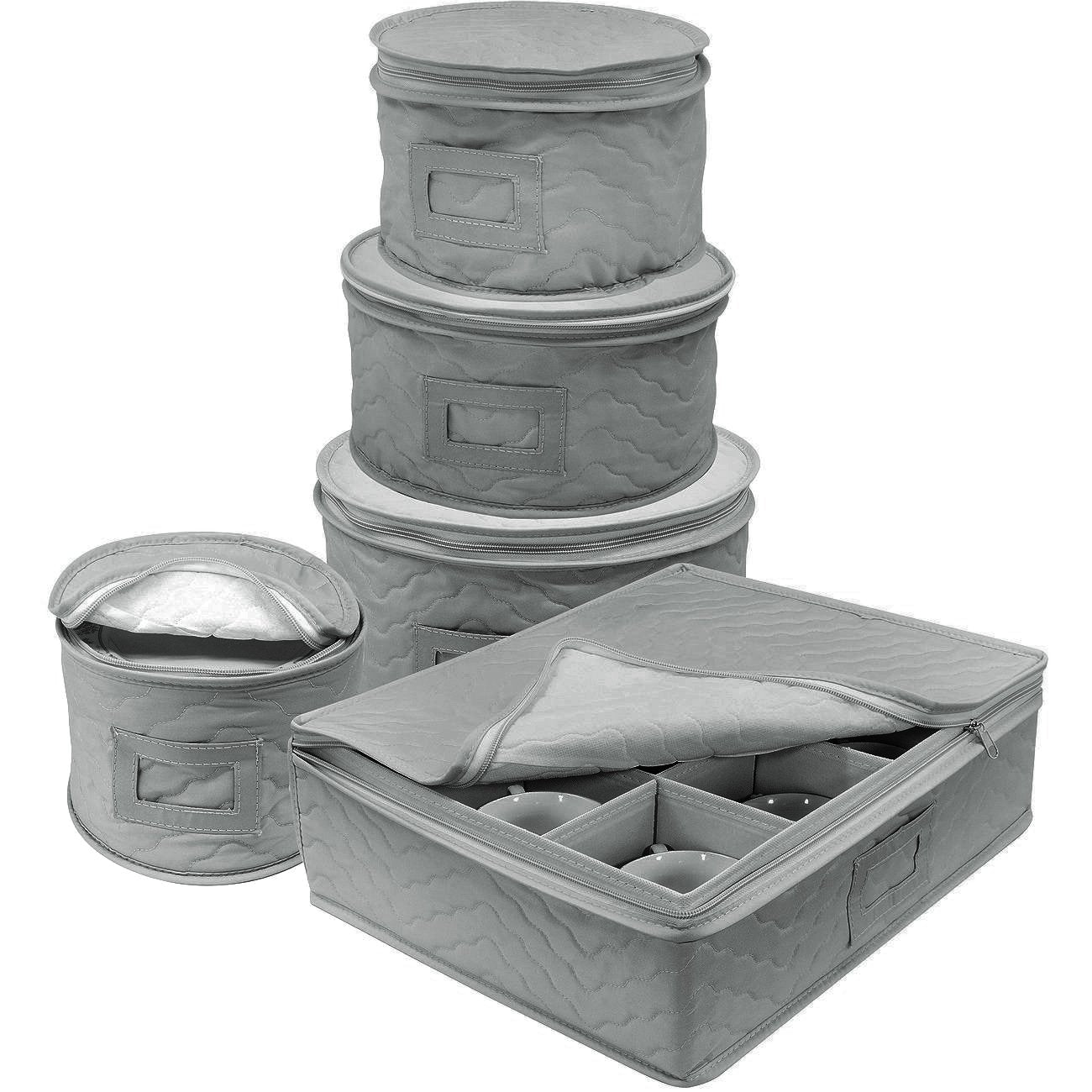 Sorbus China Storage Containers - 5 Pc Quilted Set For Moving & Transporting Dinnerware, Dishes, Round Plates, Glassware, Cups &