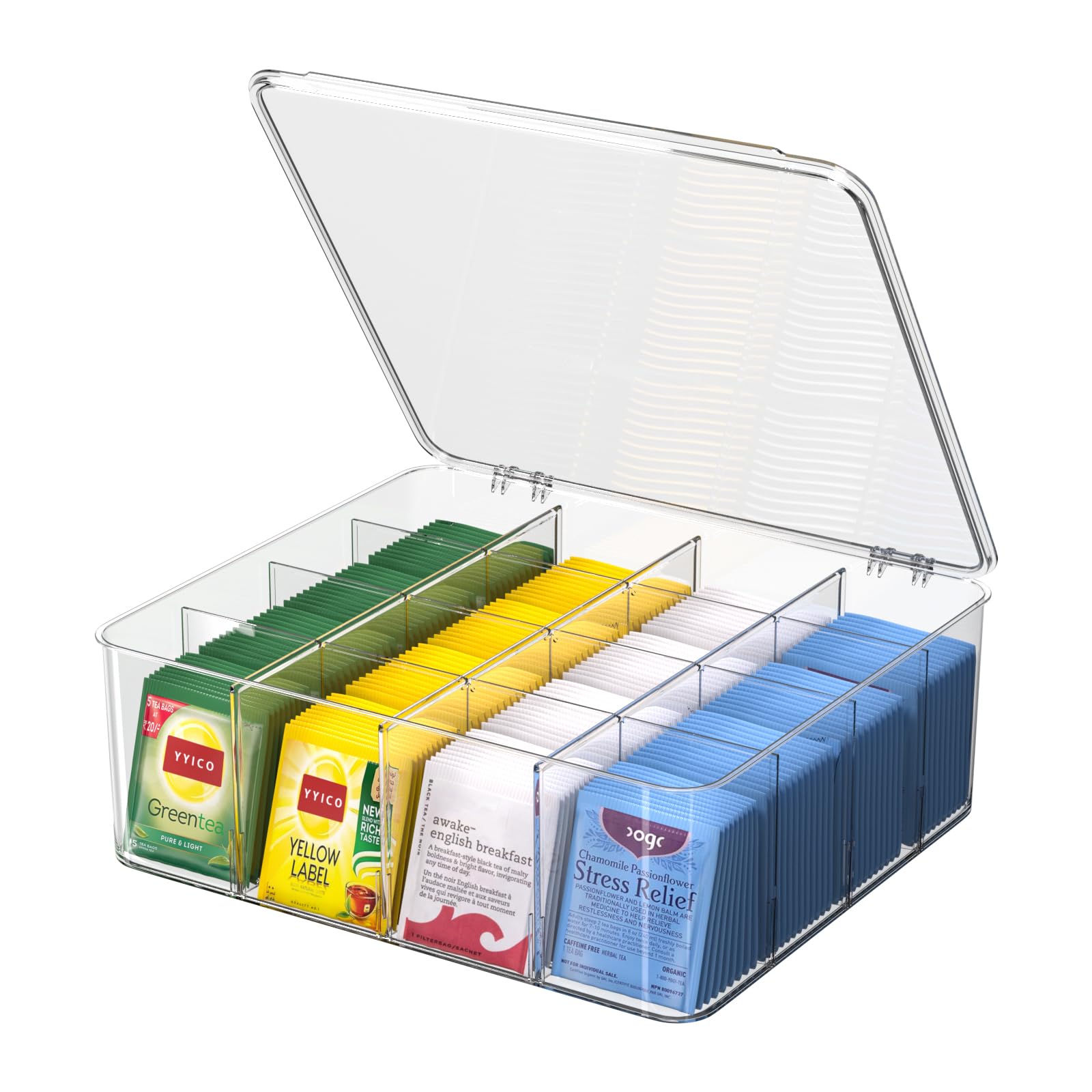 Tea Bags Organizer With Lid: Clear Tea Box For Tea Organizers And Storage