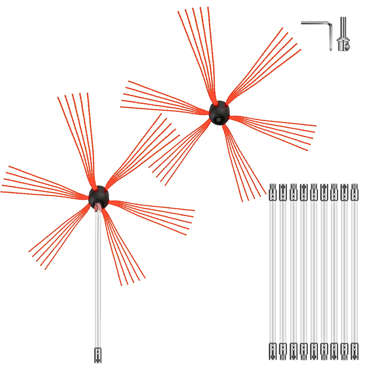 Vevor Chimney Sweep Kit 33Ft Length, Chimney Brush Kit With 10 Nylon Flexible Rods And 2 Brush Head, Rotary Chimney Cleaning Kit