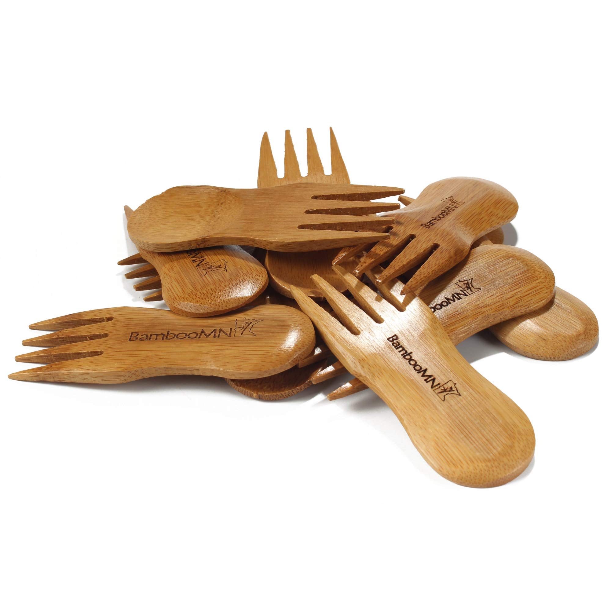 Bamboomn Solid Bamboo Stubby Spork 4'' - All Natural Reusable Utensils - 10 Pcs