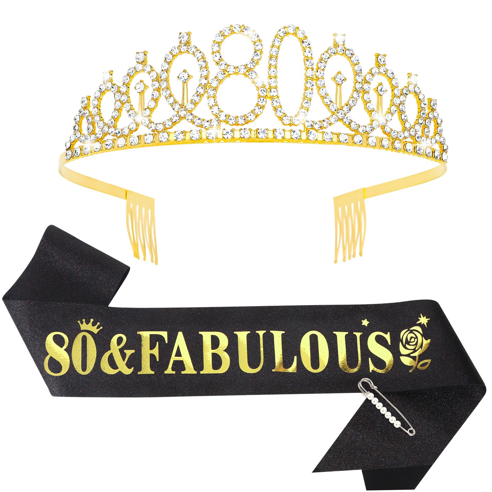 80th Birthday Sash and Tiara for Women, 80th Birthday Decorations for Women, 80 & Fabulous Sash and Tiara Set, Happy 80th Birthd