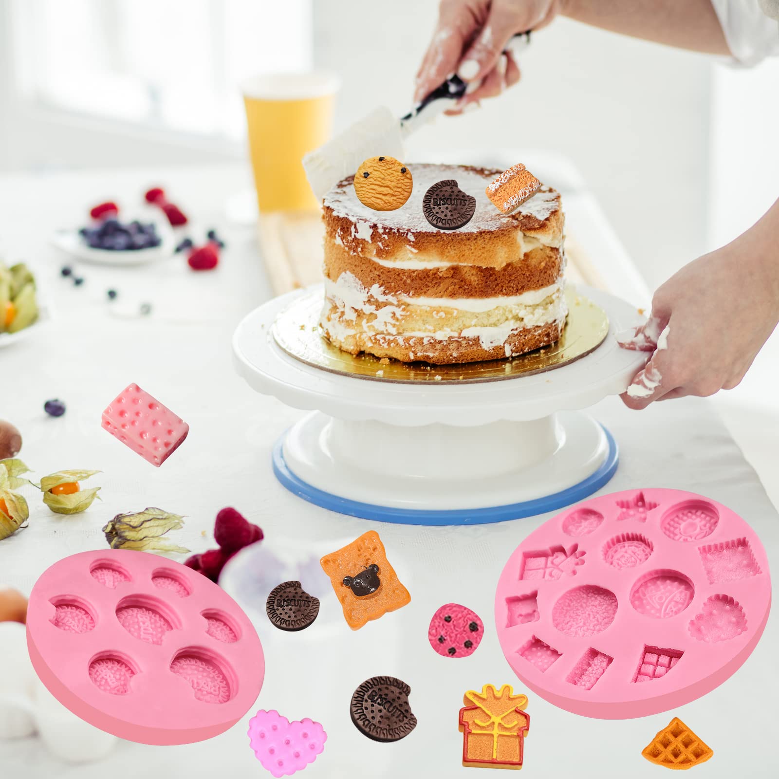 Ikojing Cookie Fondant Molds, Mini Cake Decorating Silicone Mold Set Of 2, Perfect For Cupcake Toppers, Cookie Dough, Sugar Craf