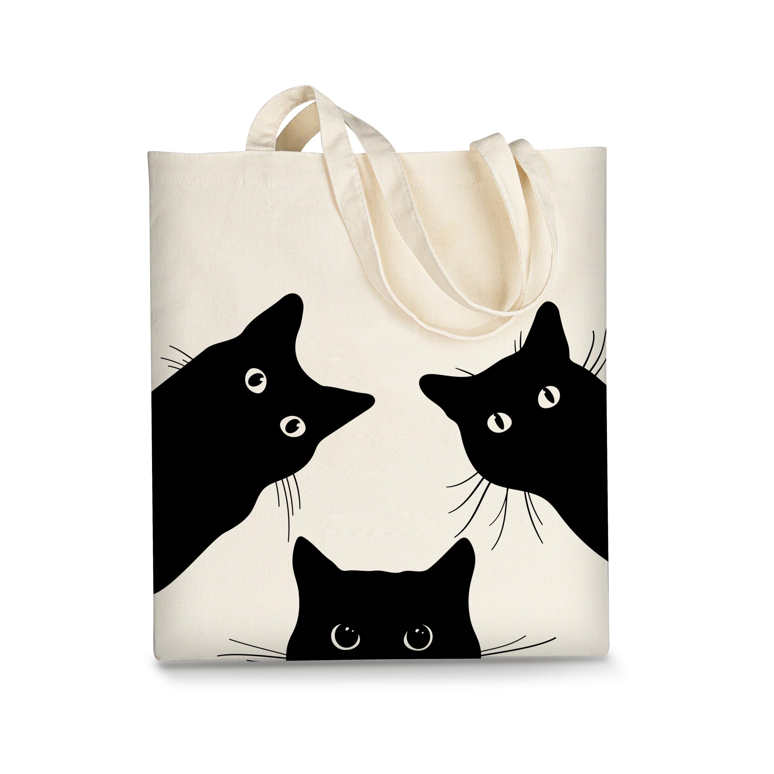 AUSVKAI Canvas Tote Bag Aesthetic for Women, Cute Cat Reusable Cotton Cloth Cotton Bags for College Shopping Beach Grocery and T