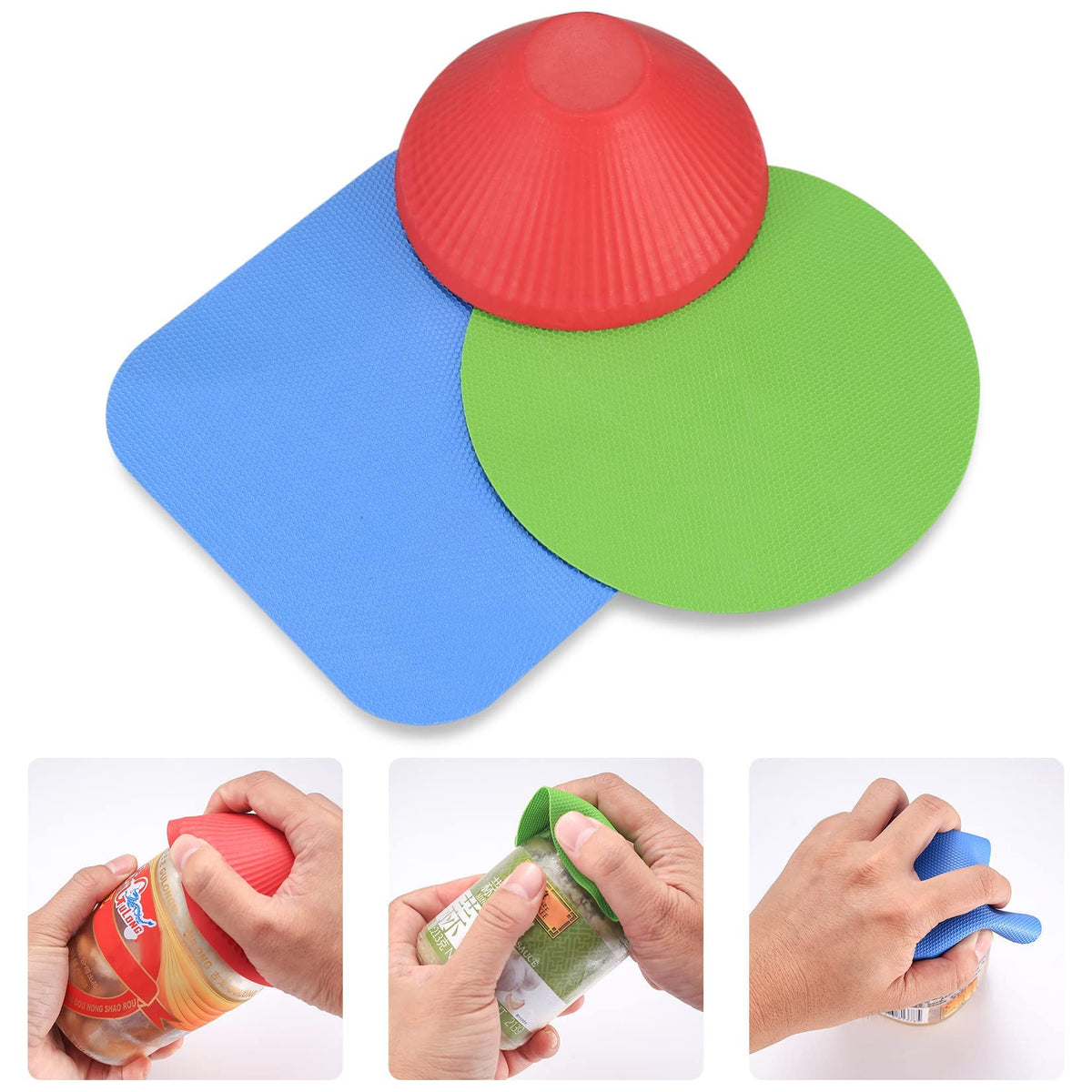 3 Pcs Rubber Jar Opener Gripper Pads, Multi Purpose Jar Bottle Can Lids Gripper Openers Reusable, For Seniors Weak Hands, Most B
