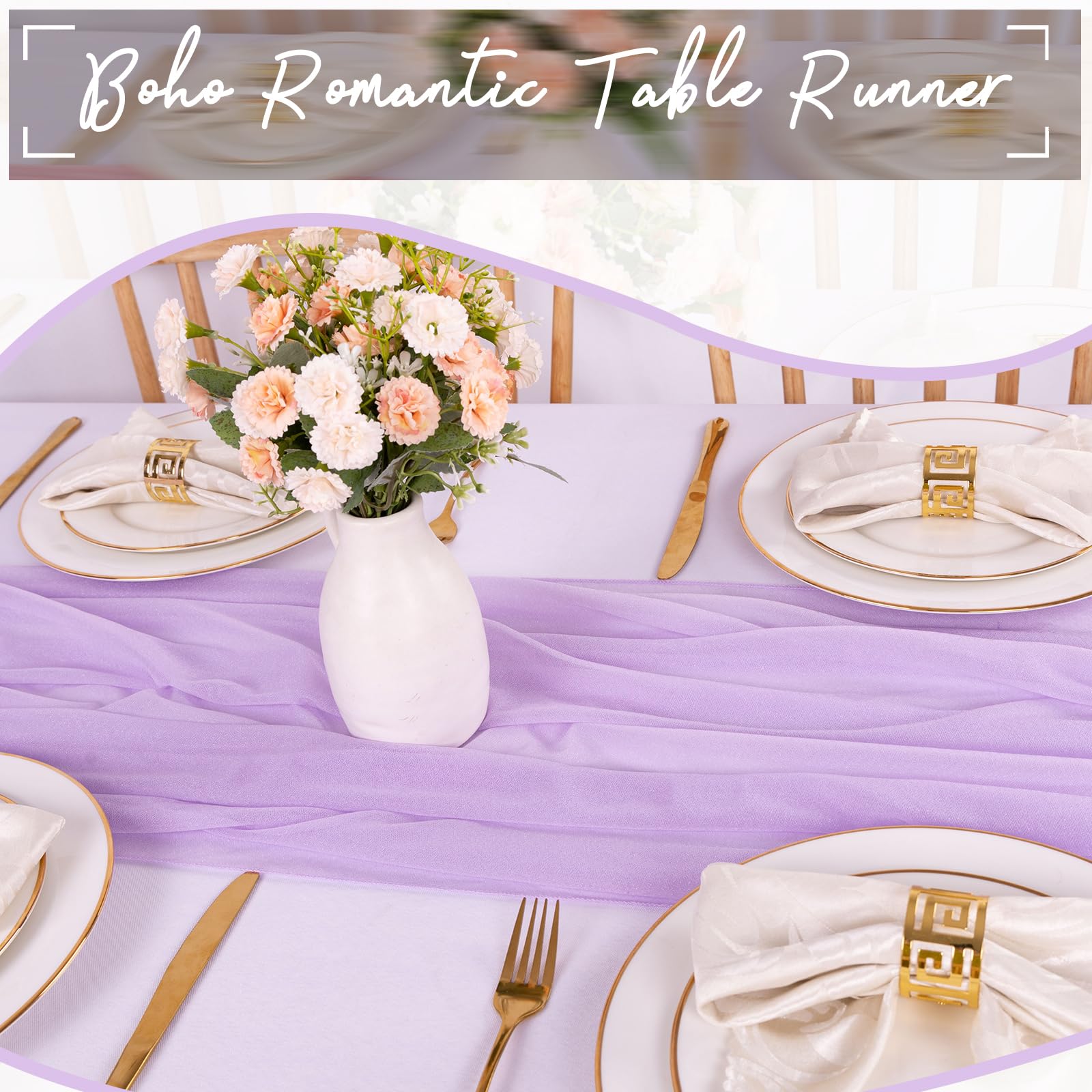 Ruiyok Lavender Chiffon Table Runner 30 X 120 Inches Romantic Sheer Fabric For Wedding Decorations, 10Ft Baby Shower And Birthda