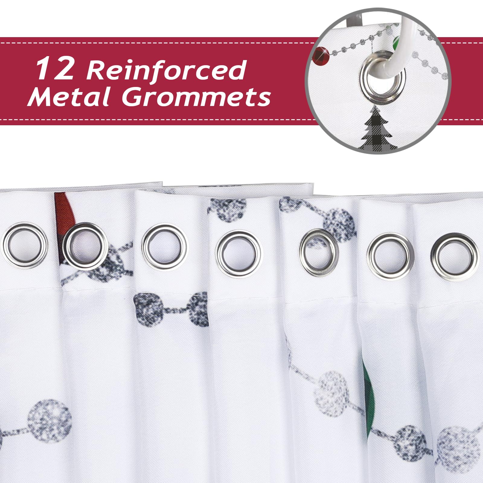 Bonhause Merry Christmas Shower Curtain Red And Green Check Plaid Santa Claus Sleigh Reindeer Decorative Bath Curtain 72 X 72 In