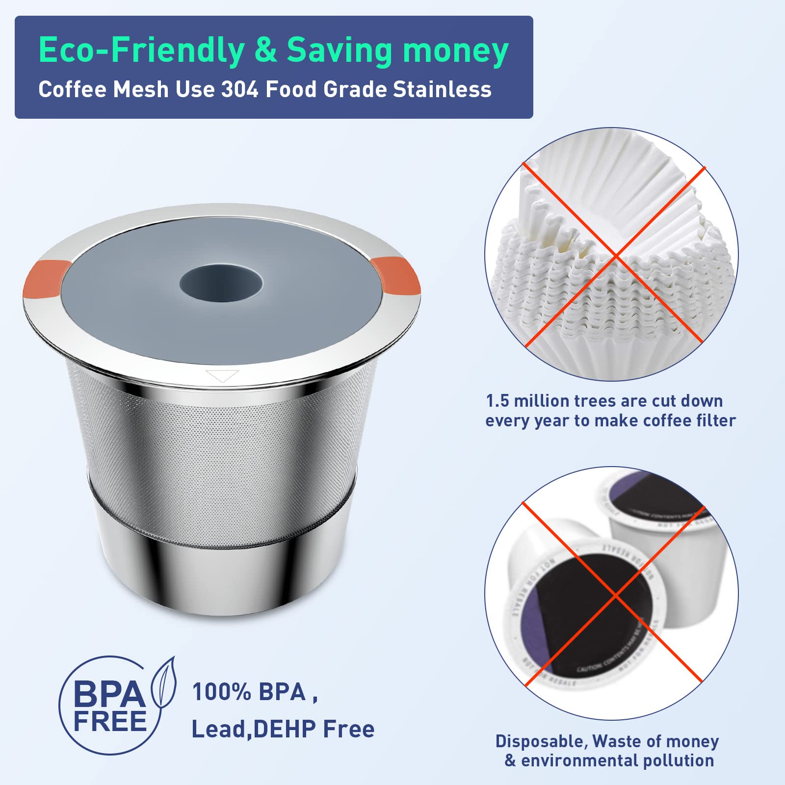 Reusable K Cups Coffee Filter  Stainless Steel K Cup Reusable Coffee Pods Filters for Keurig 1.0 & 2.0 Coffee Makers BPA-Free Keurig Reusable Coffee Pods (2 Packs)