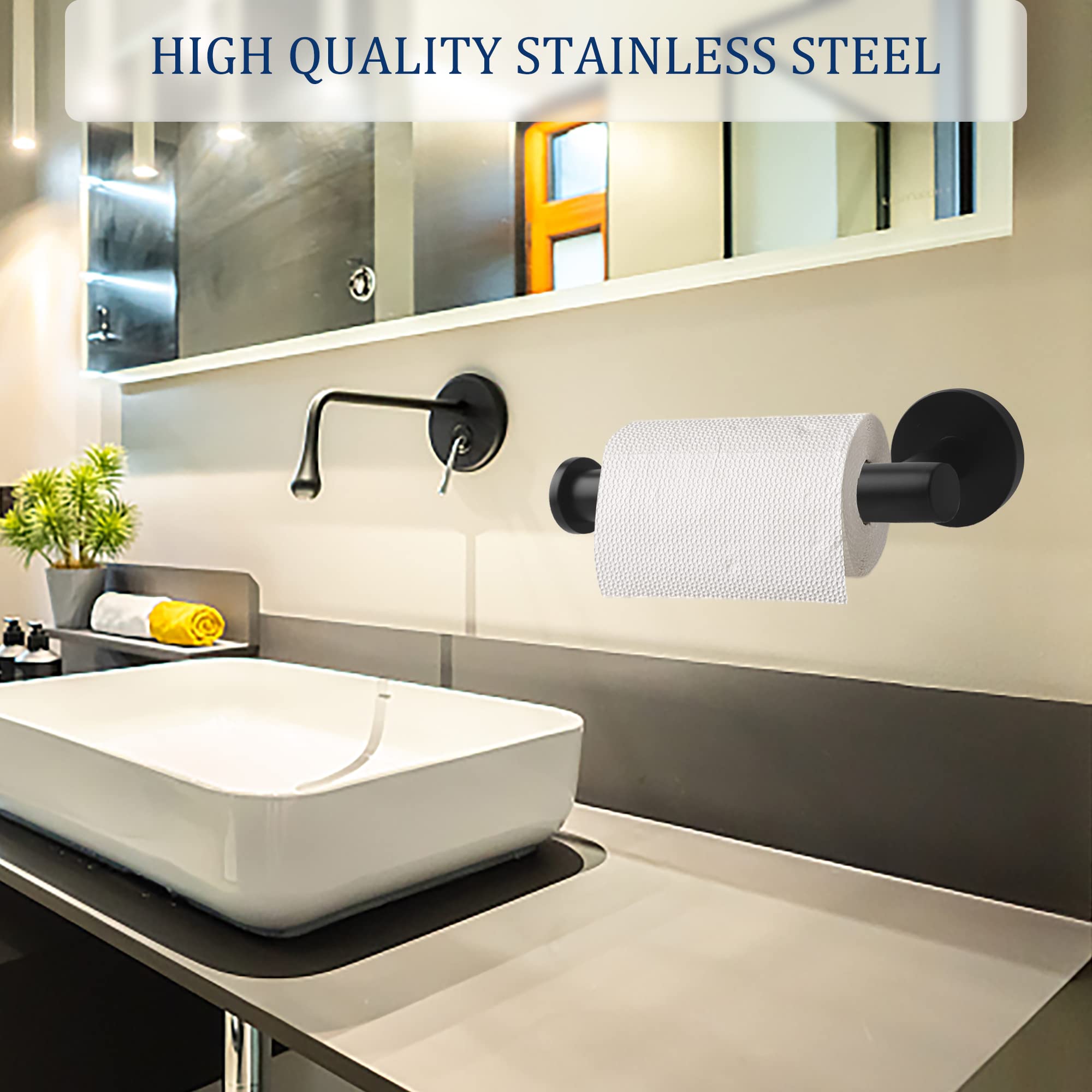 Lcezan Matte Black Bathroom Hardware Set, Premium Stainless Steel 3-Piece Include 5 Inch Toilet Paper Holders And 2 Towel Robe H