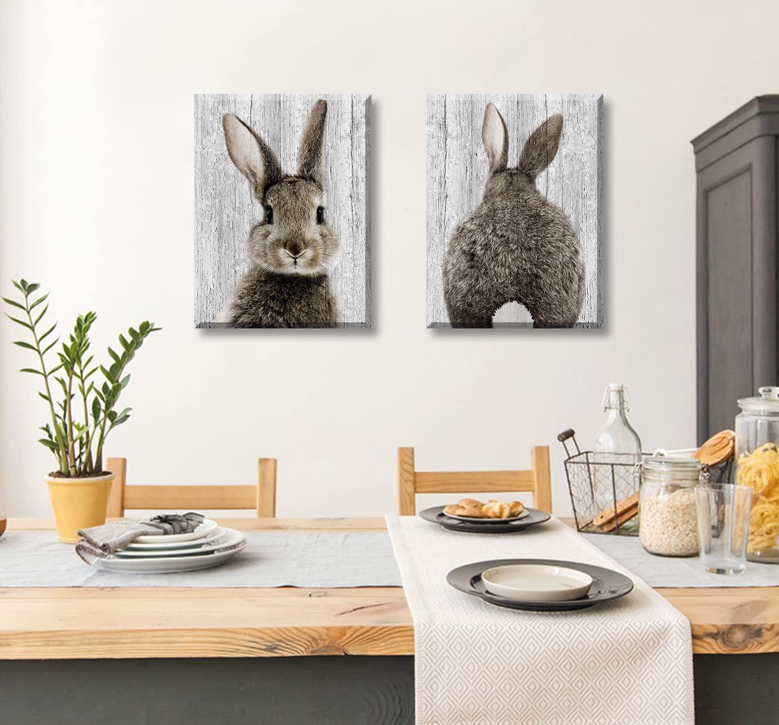 BLINFEIRU Nursery Decor Bunny Canvas Wall Art Brown Lovely Rabbit Posters for Baby Kids Room Decorative Pictures Natural Cute Animal Artwork Framed Ready to Hang 12''X16''X2