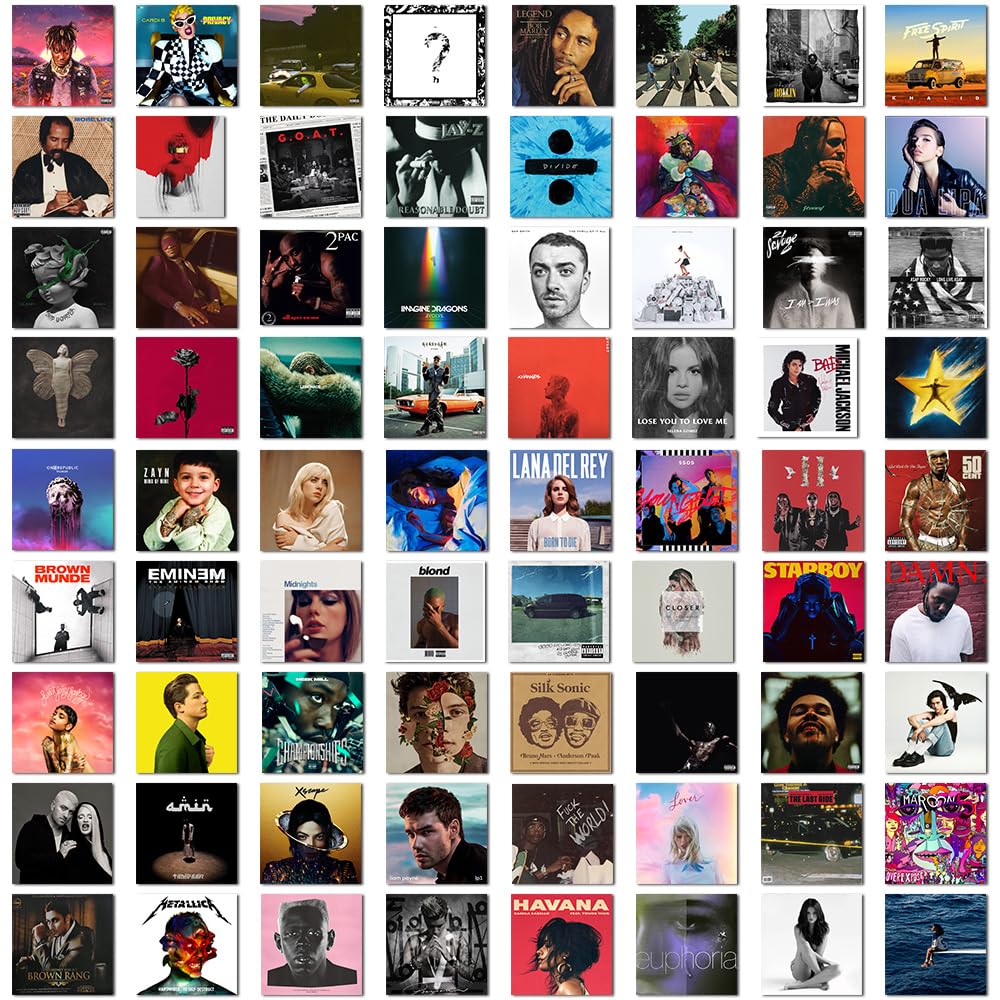 Redcloud Paper Set Of 70 Peel N Stick Self Adhesive Aesthetic Music Album Poster For Room Size - 4X4 Inches Poster For Bedroom, 