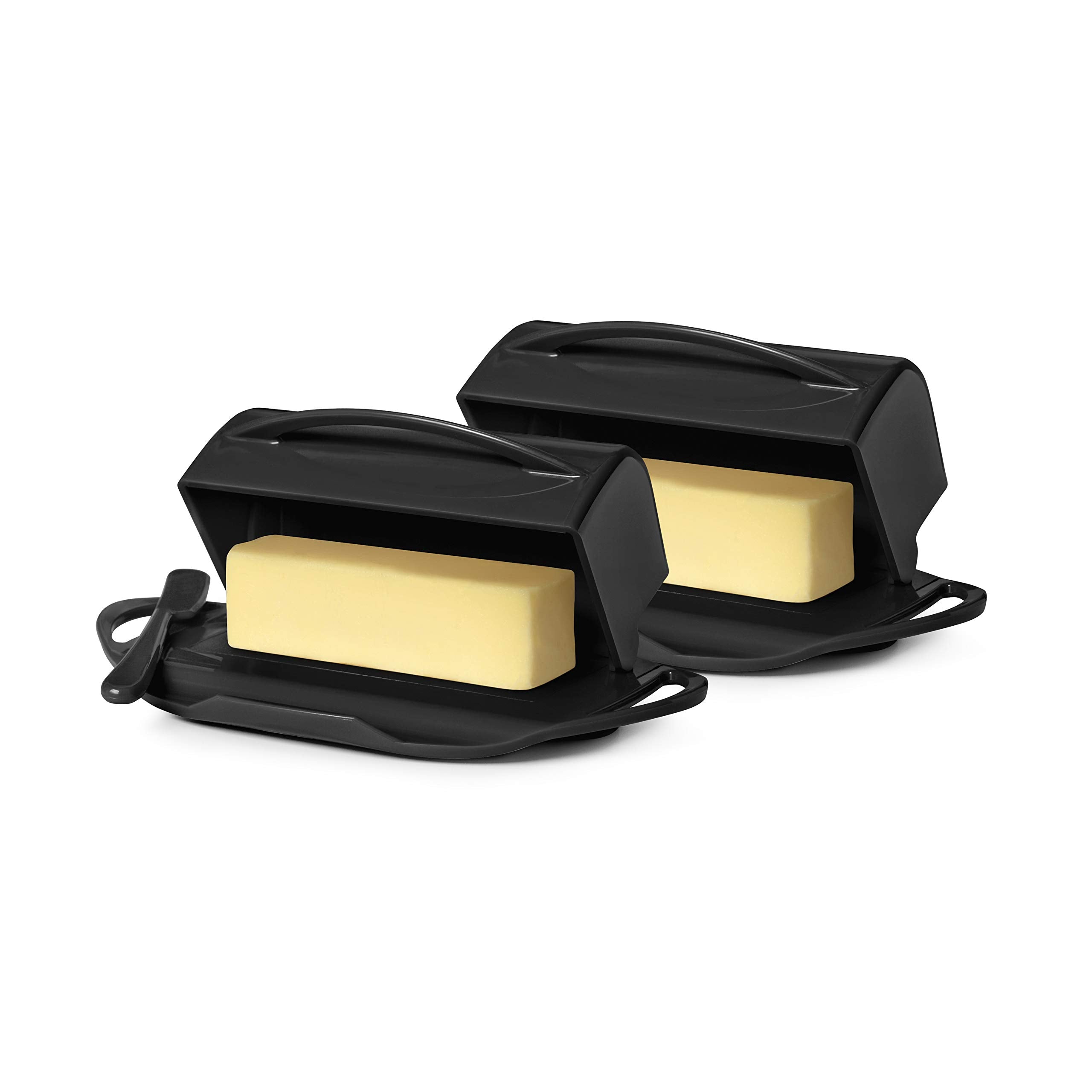 Butterie Flip-Top Butter Dish With Matching Spreader, 2-Pack (Black)