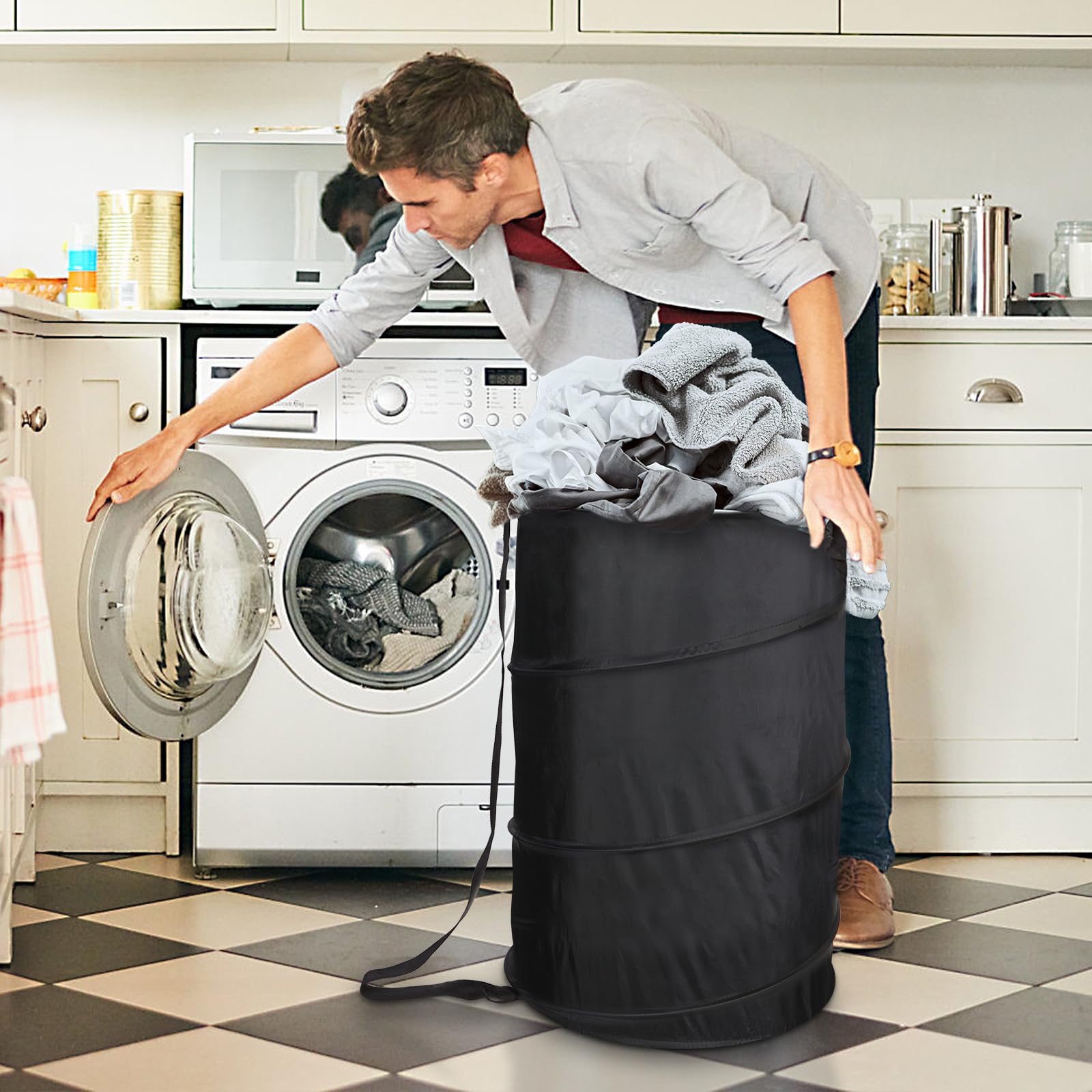 Battoo Extra Large 107L Strong Laundry Hamper 17.5'' X 27'' Collapsible Laundry Baskets With Long Straps Drawstring Barrel Folda