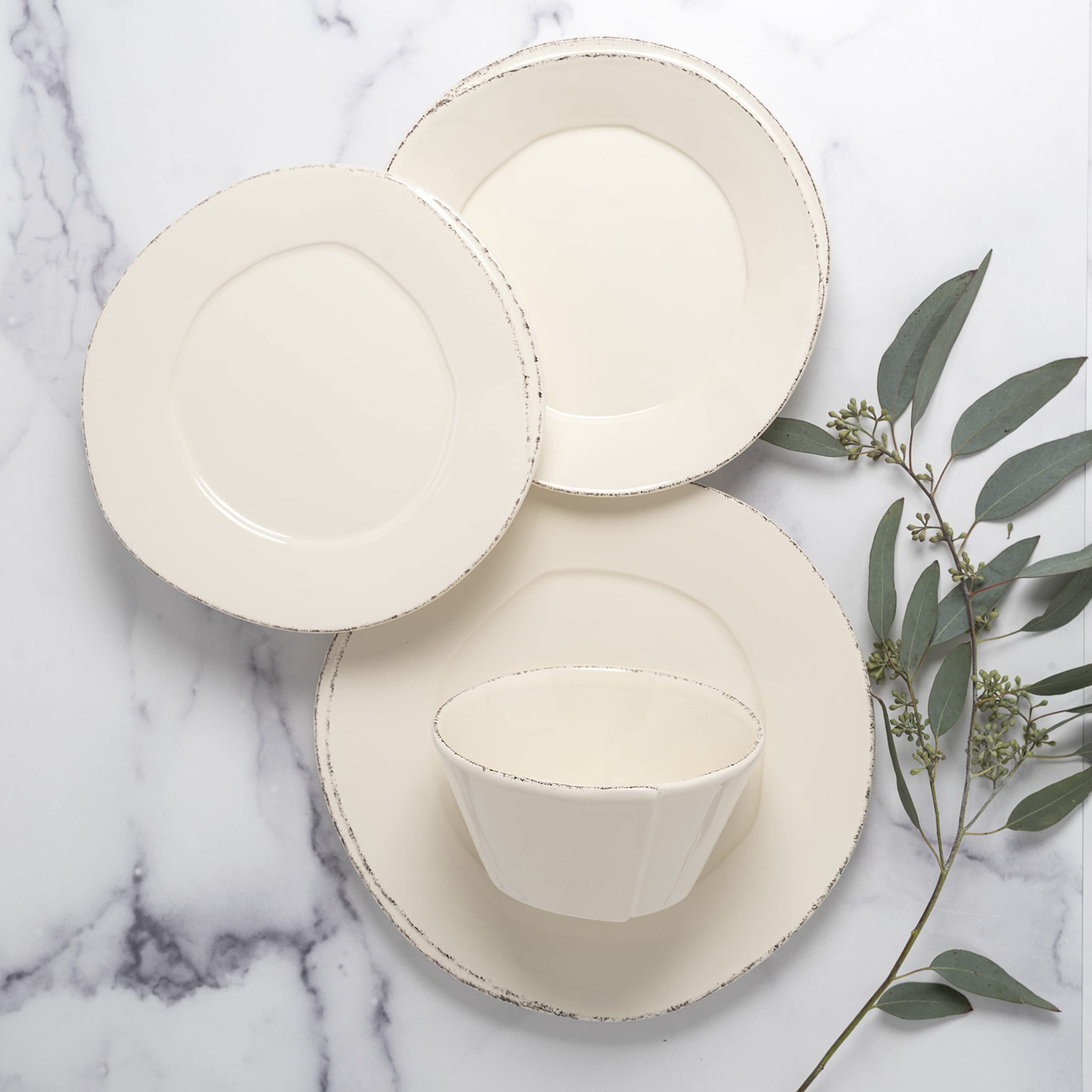 Vietri Lastra Linen 4-Piece Place Setting - Stoneware Dinnerware with Bowls & Plates, Handcrafted in Tuscany