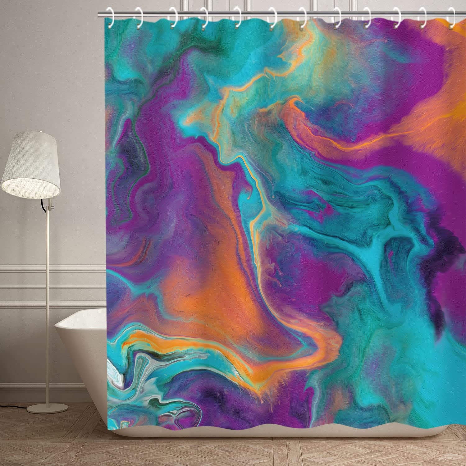 RosieLily Abstract Shower Curtain  Orange Shower Curtain  Colorful Shower Curtain  Teal Shower Curtain  Purple Shower Curtain Sets with 12 Hooks  72Wx72H