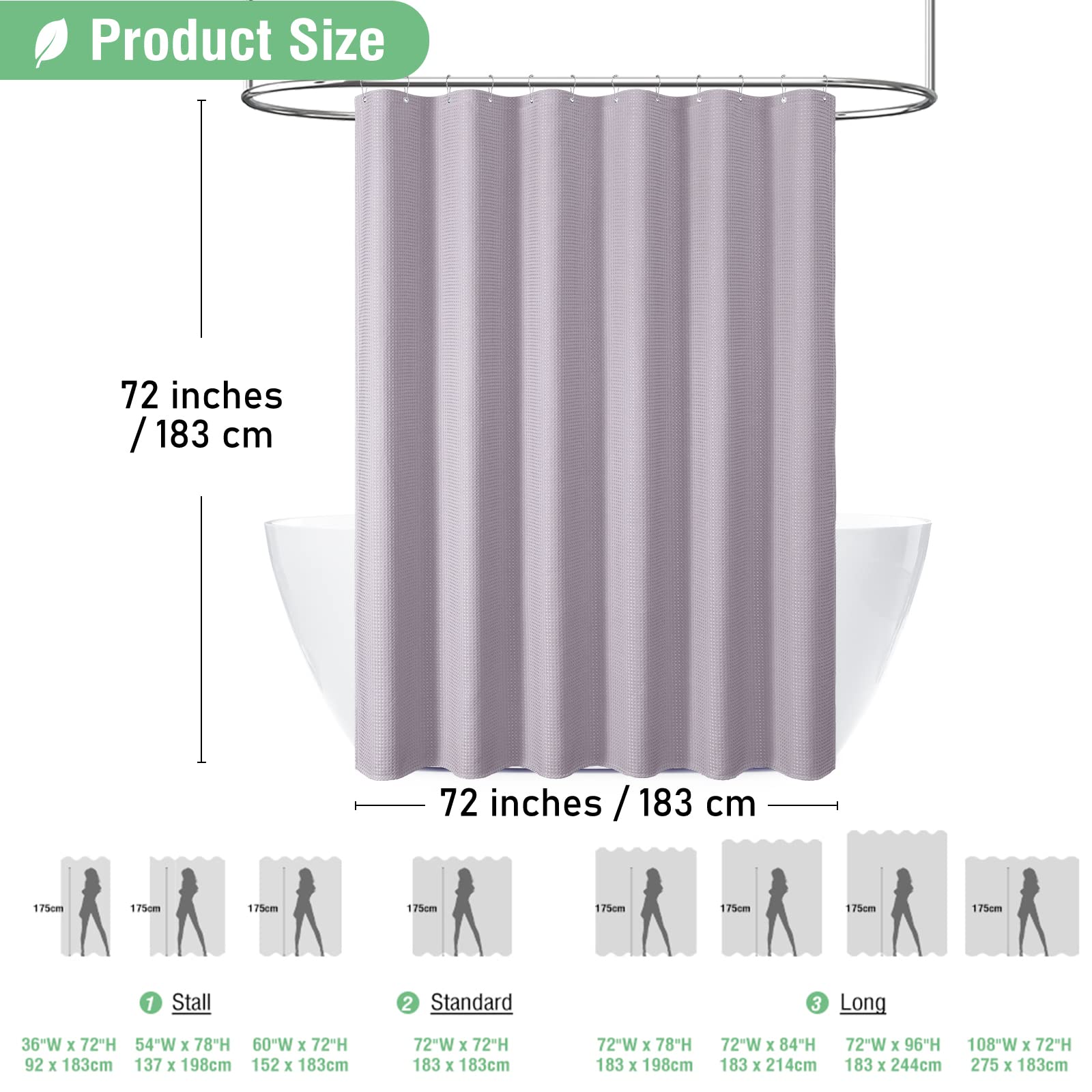 Dynamene Lavender Fabric Shower Curtain - Waffle Weave Textured Heavy Duty Cloth Shower Curtains For Bathroom, 256Gsm Hotel Luxu