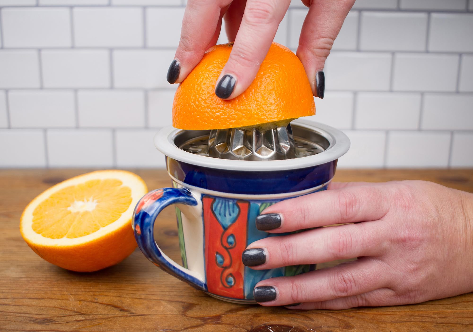 RSVP International Endurance (JUC-PYX) Manual Hand Citrus Juicer Squeezer  Stainless Steel  4.75 Inch Dia.  Use w/ Pyrex Cups  Bowls  For Oranges  Grapefruits  Lemons  Dishwasher Safe Silver