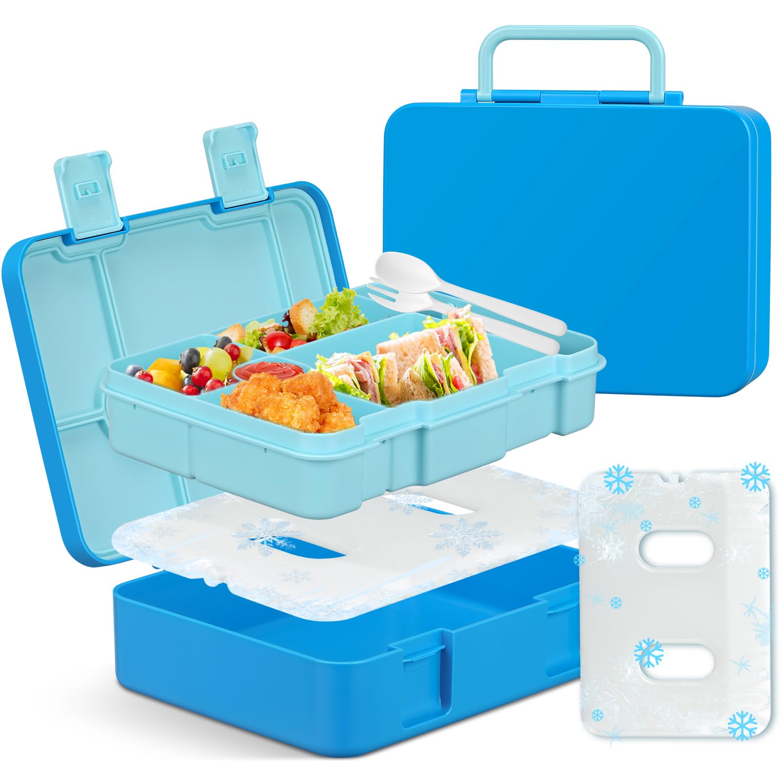 Joopetalk Chill Bento Lunch Box For Kids With Ice Pack Keep Food Cold Fresh 5-Compartment Reusable Leak Proof Lunch Container Fo