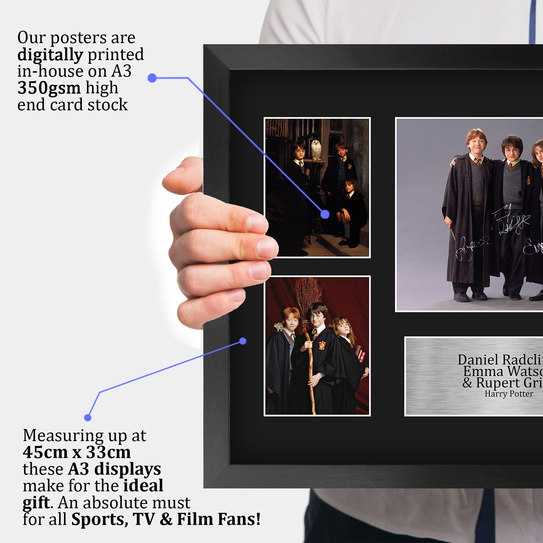 HWC Trading Framed Autograph Picture - Harry Potter Ron & Hermione, 16" x 12", Metal Display, Model F_A3_RADCLIFFE-WATSON-GRINT