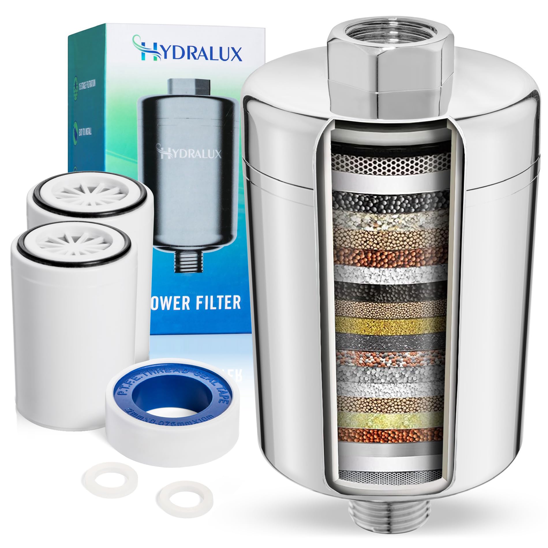 Hydralux Premium High-Output Shower Filter With Replacement - Heavy Duty Water Filter - Hydralux H1 Filtration - Soothes Dry & I