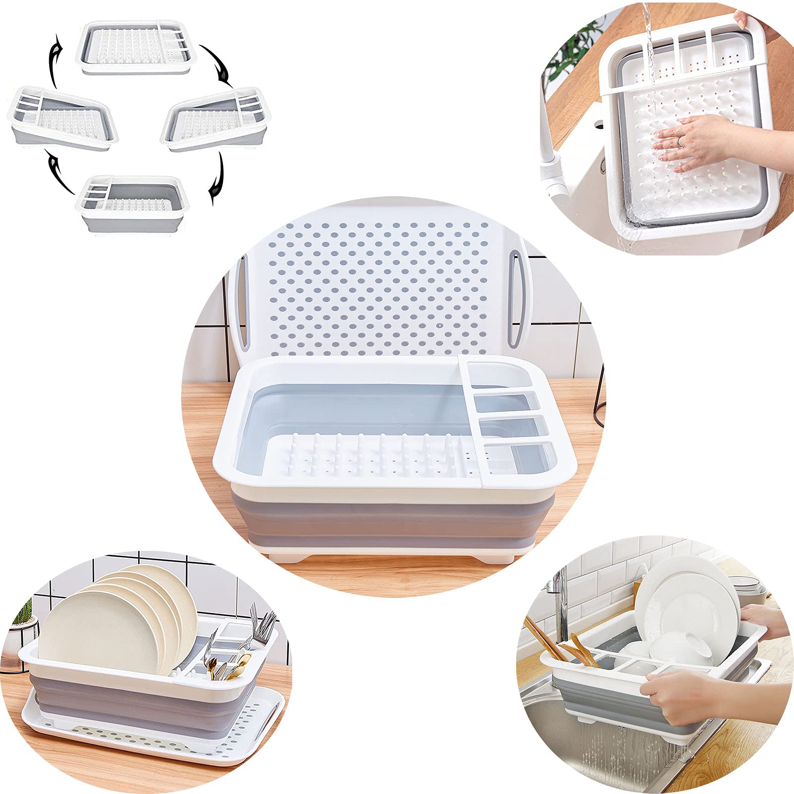 Yunteng Collapsible Dish Drying Rack And Drainboard Set Portable Camp Dish Drainer Dinnerware Organizer Dish Rack Foldable Dying