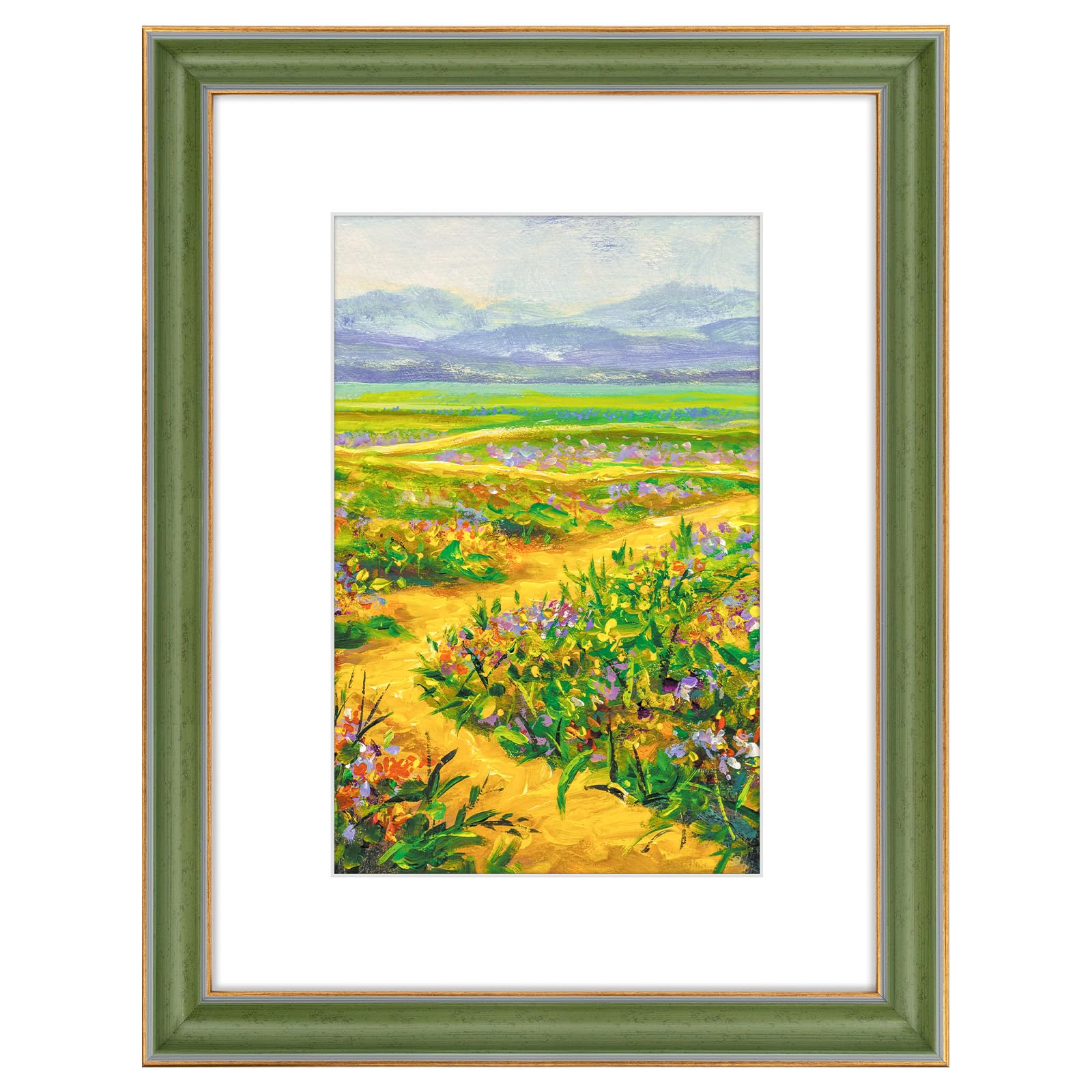 Golden State Art, 12x16 Photo Frame With Mat for Pictures 8x12 and Real Glass (Green With Gold Trim - White Color Mat, 1.25 Inch