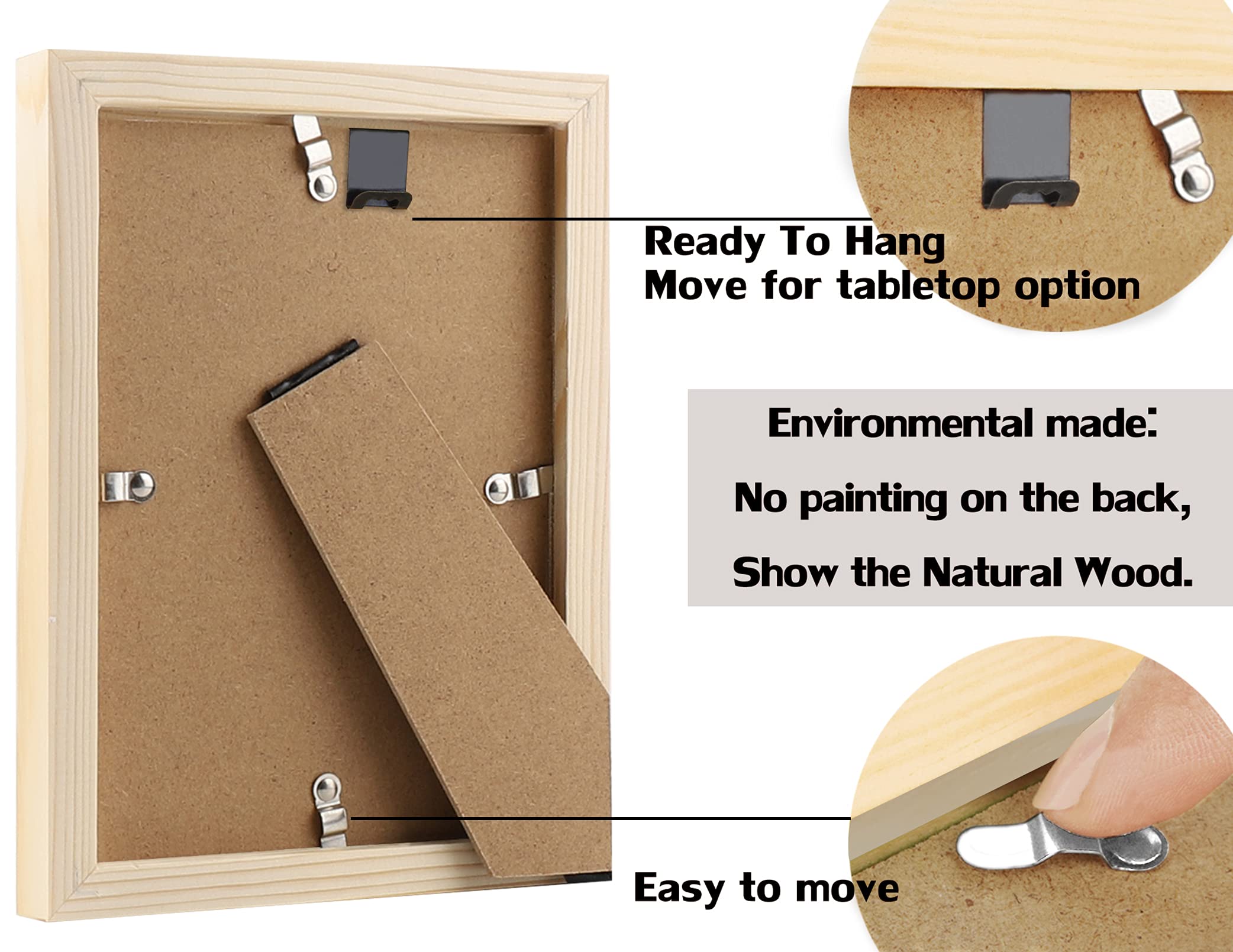 8x10 Grain Picture Frames Natural Solid Wood 4 Pack for Wall Mounting and Tabletop Display