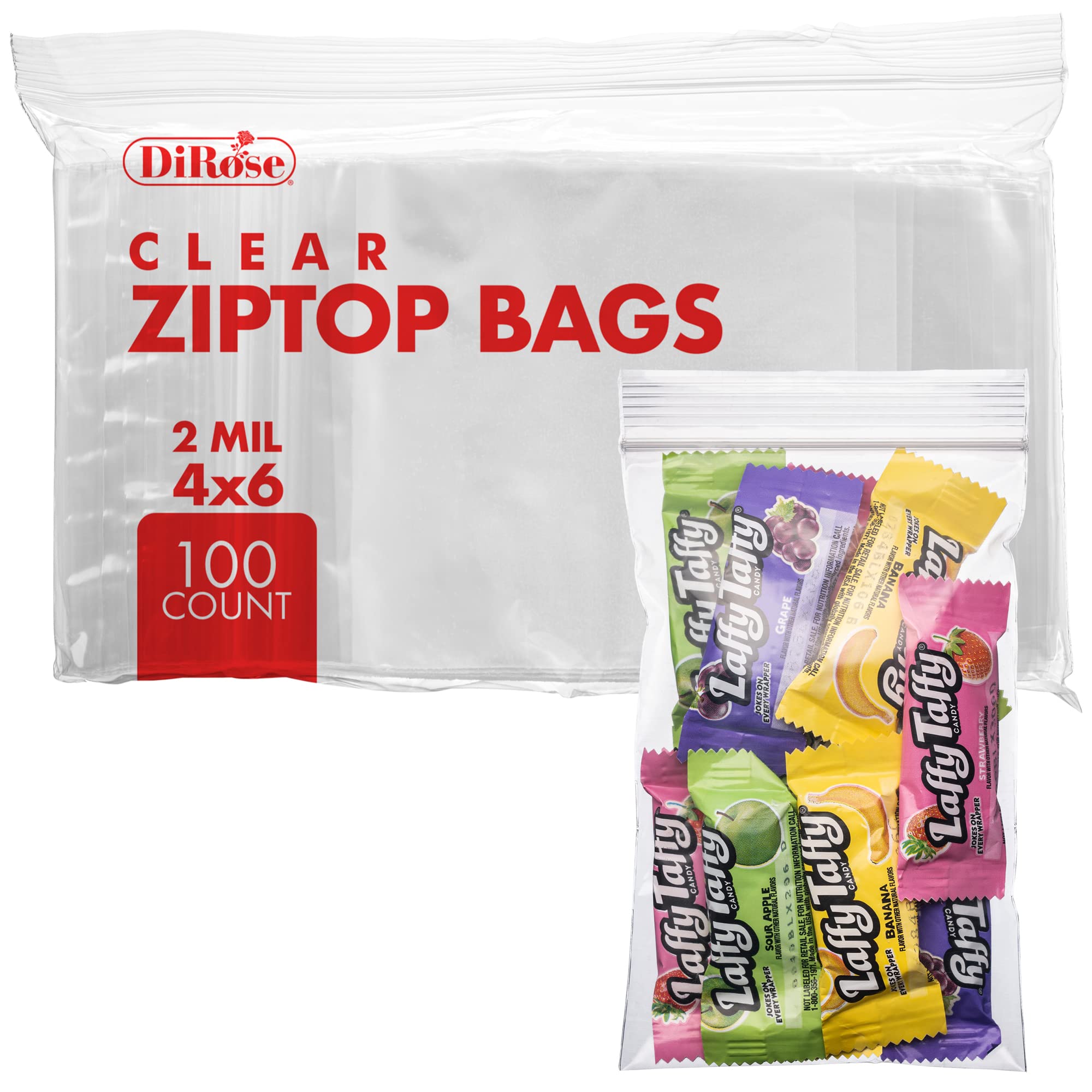 Dirose Reclosable Poly Zip Top Bags - 4'' X 6'' (100 Count), 2 Mil - Plastic Ziplock Bags - Resealable Plastic Bags With Zipper