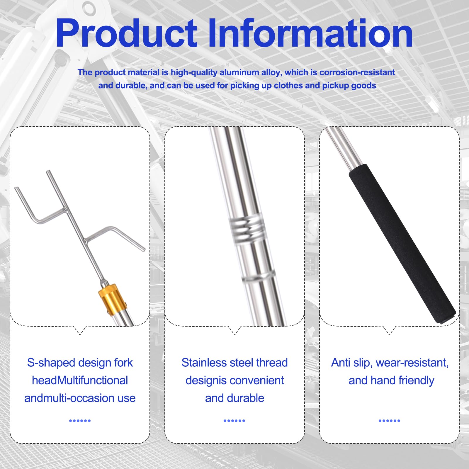 Clothes Hook Pole,29-71 Inch Adjustable Extension With Hook Bar.Suitable For Clothes Hanger Rod, Christmas Light, Hanging Flower