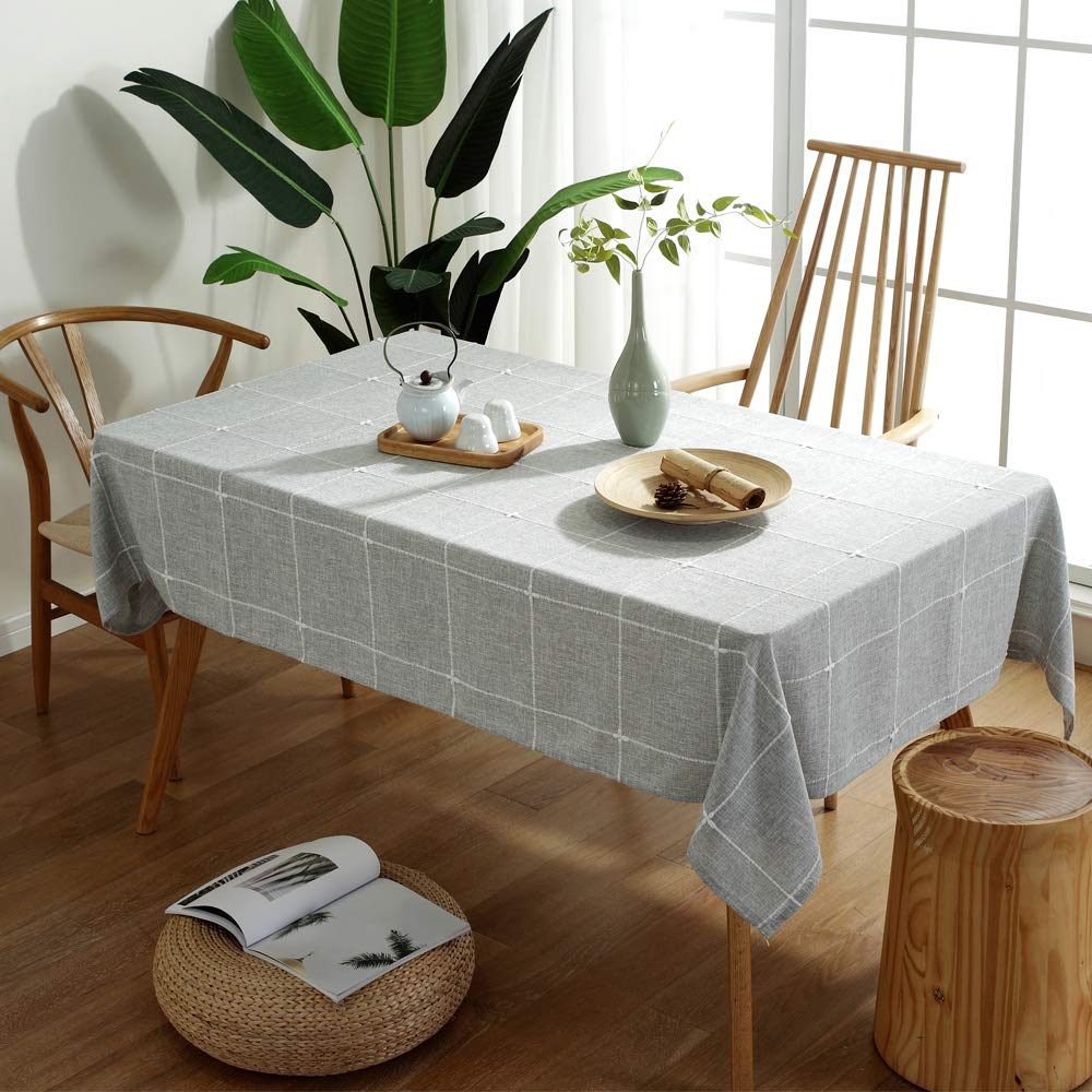 TruDelve Cotton Linen Tablecloth Rectangle Grey Fabric Table Cloth Vintage Farmhouse Table Cover for Rectangle Tables (52''x70''  Grey)