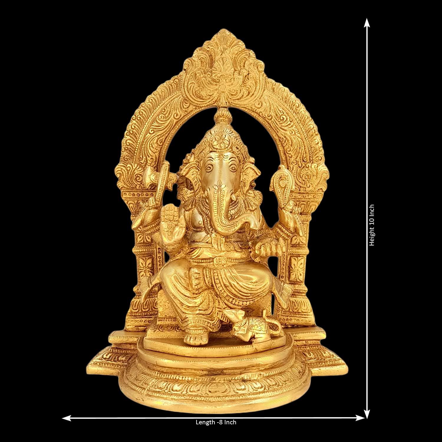 Kartique Brass Ganesh Bhagwan Sitting Mangalkari Ganesh Idol Gaon Singhasan Ganpati Murti Statue Home Office Entrance Decor Pooj