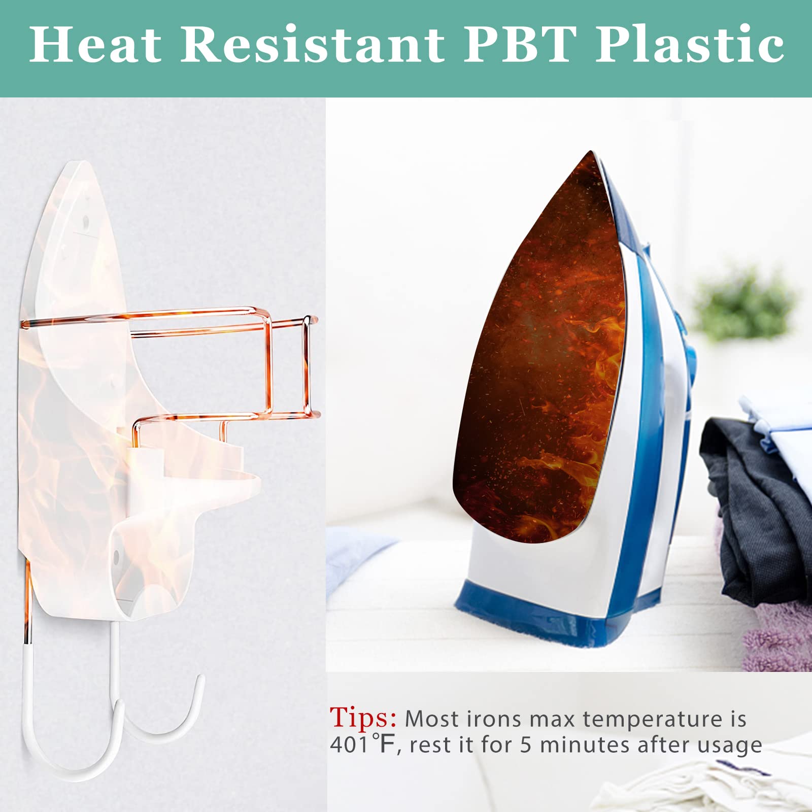 Iron Board Hanger Wall Mount Electric Iron Holder Iron And Ironing Board Storage Organizer Shelf With Removable Hooks For Househ