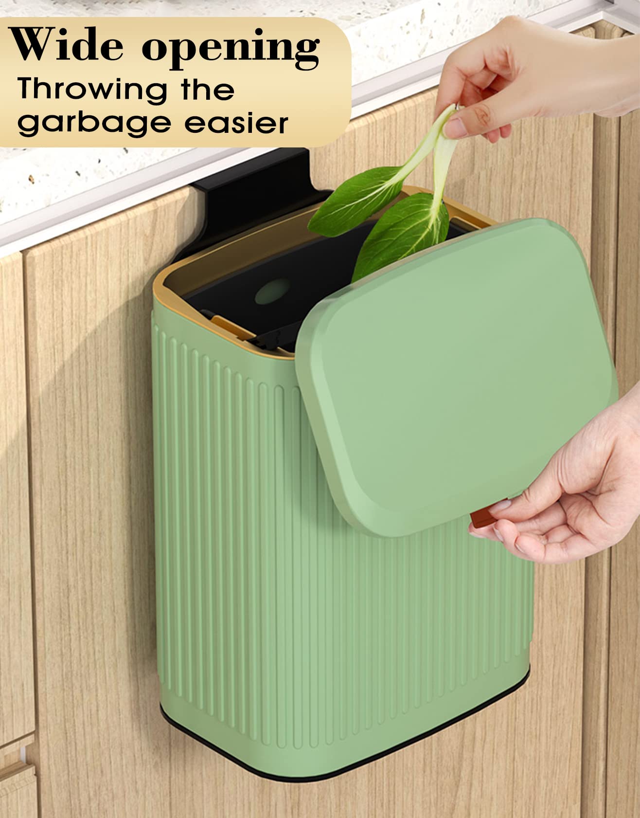 GloDeals Kitchen Trash Can with Lid  2 in 1 Small Garbage Can Compost Bin Countertop  Wall-Mounted Under Sink Indoor Trash Bin for Kitchen  Bathroom  Cabinet Trash Can Hanging (Vintage Green/2.1Gal)