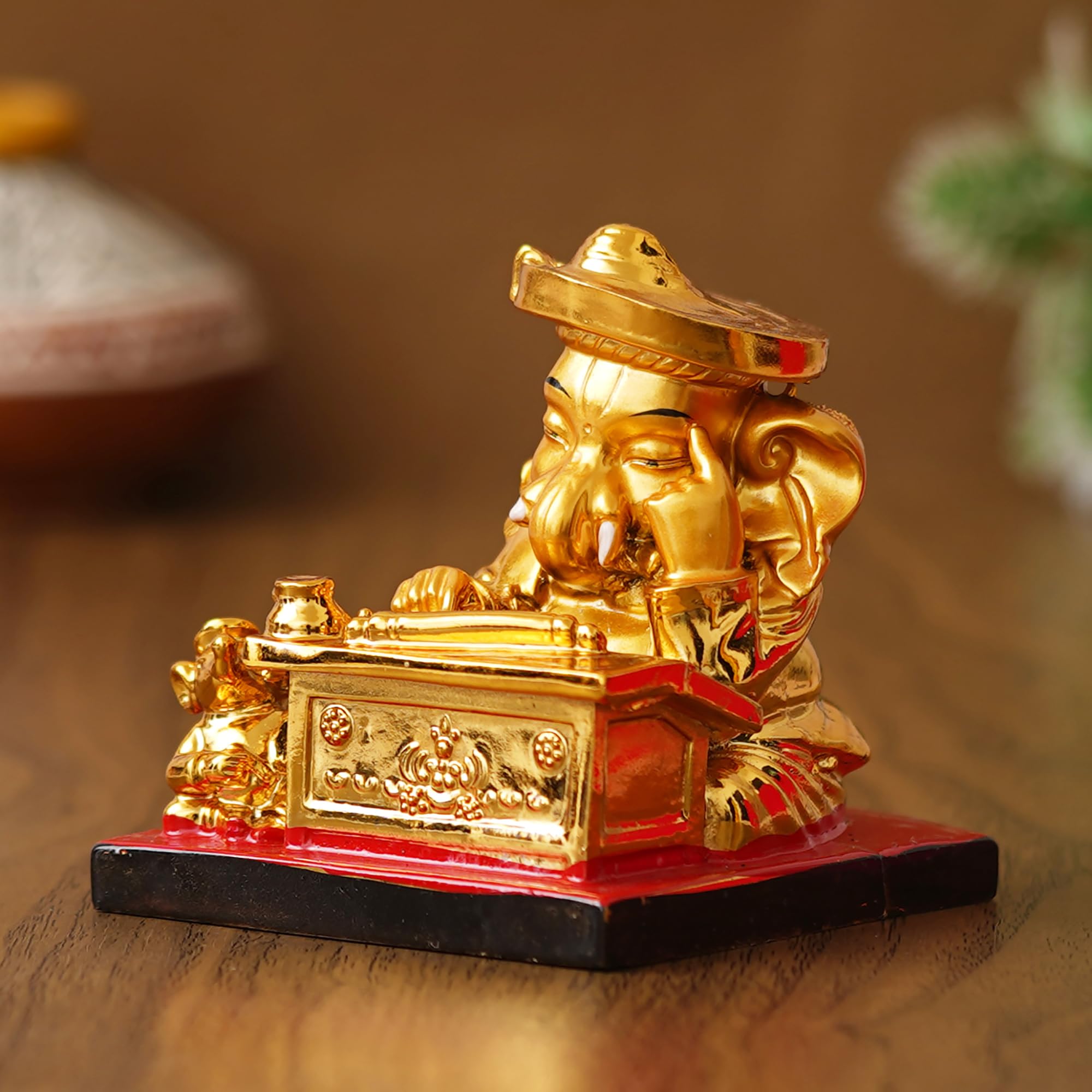 Ecraftindia Golden Resin Munim Lord Ganesha Statue | God Idol For Office, Shop, Study Table, Home Temple, Car Dashboard | Ideal