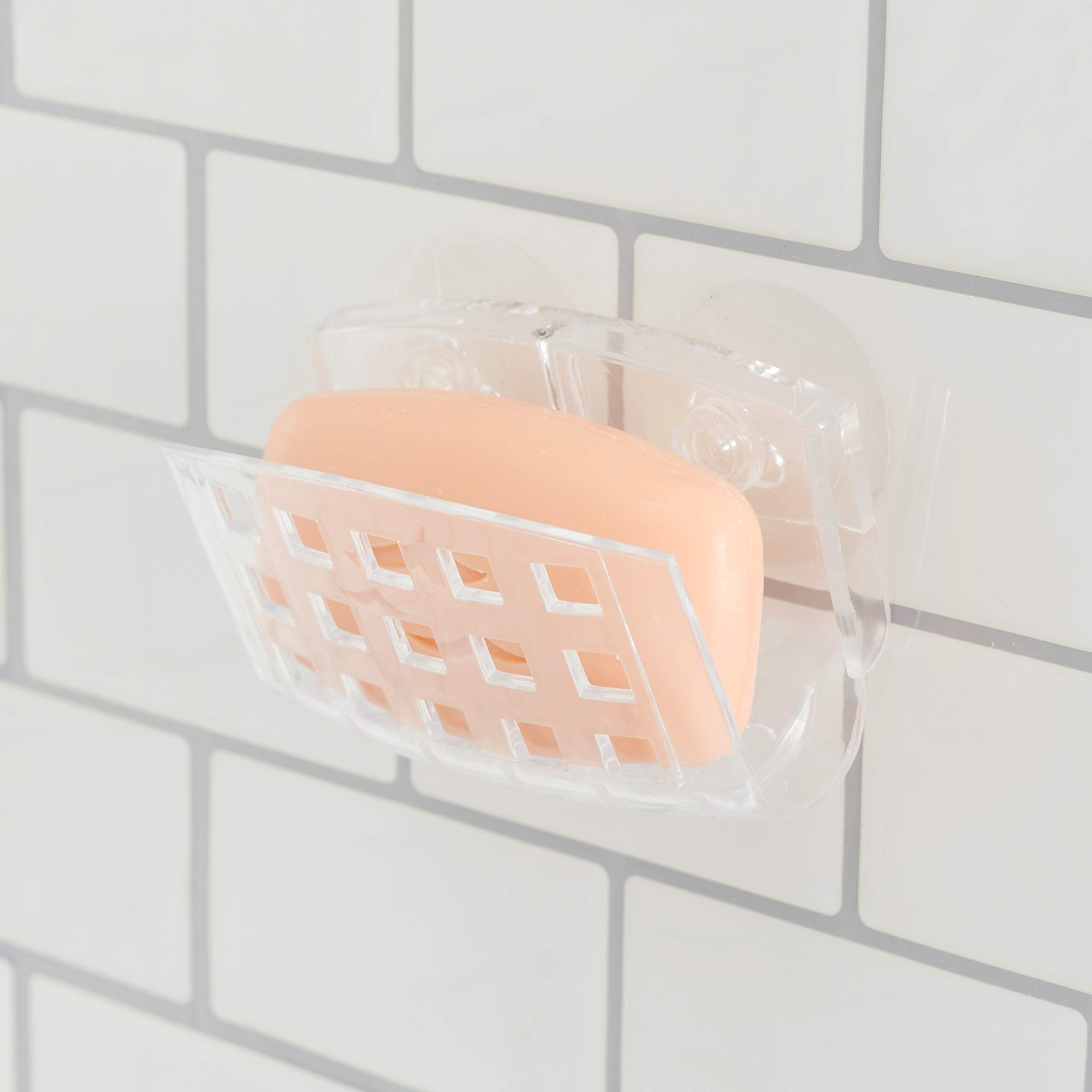 Home Basics Clear Suction Holder For Kitchen & Bathroom Sink Sponge, Scrubber, And Soap Organizer With 2 Suction Cups | Open Gri