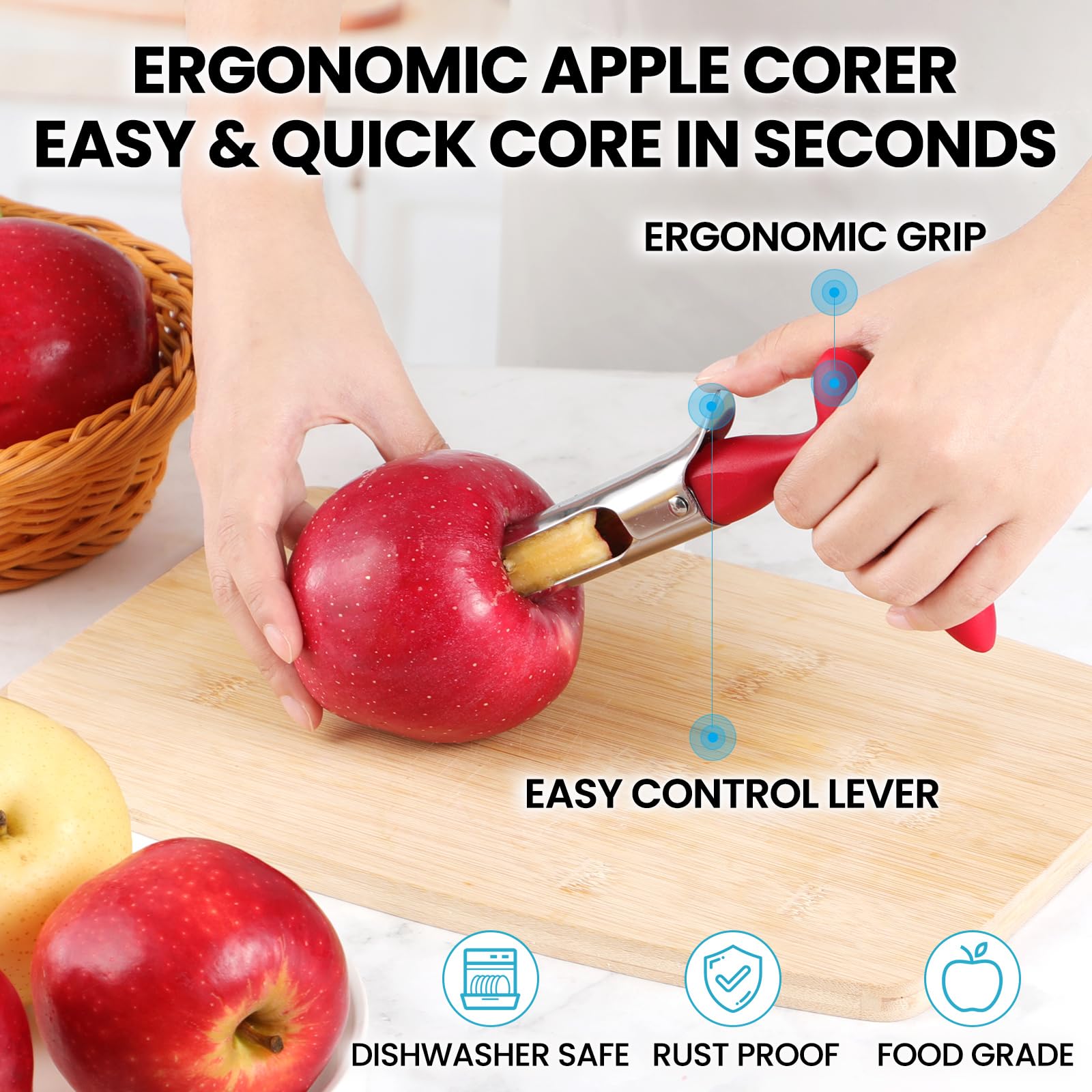 Schvubenr Premium Apple Corer Tool - Easy To Use And Clean - Sturdy Apple Core Remover With Sharp Serrated Blades - Stainless St