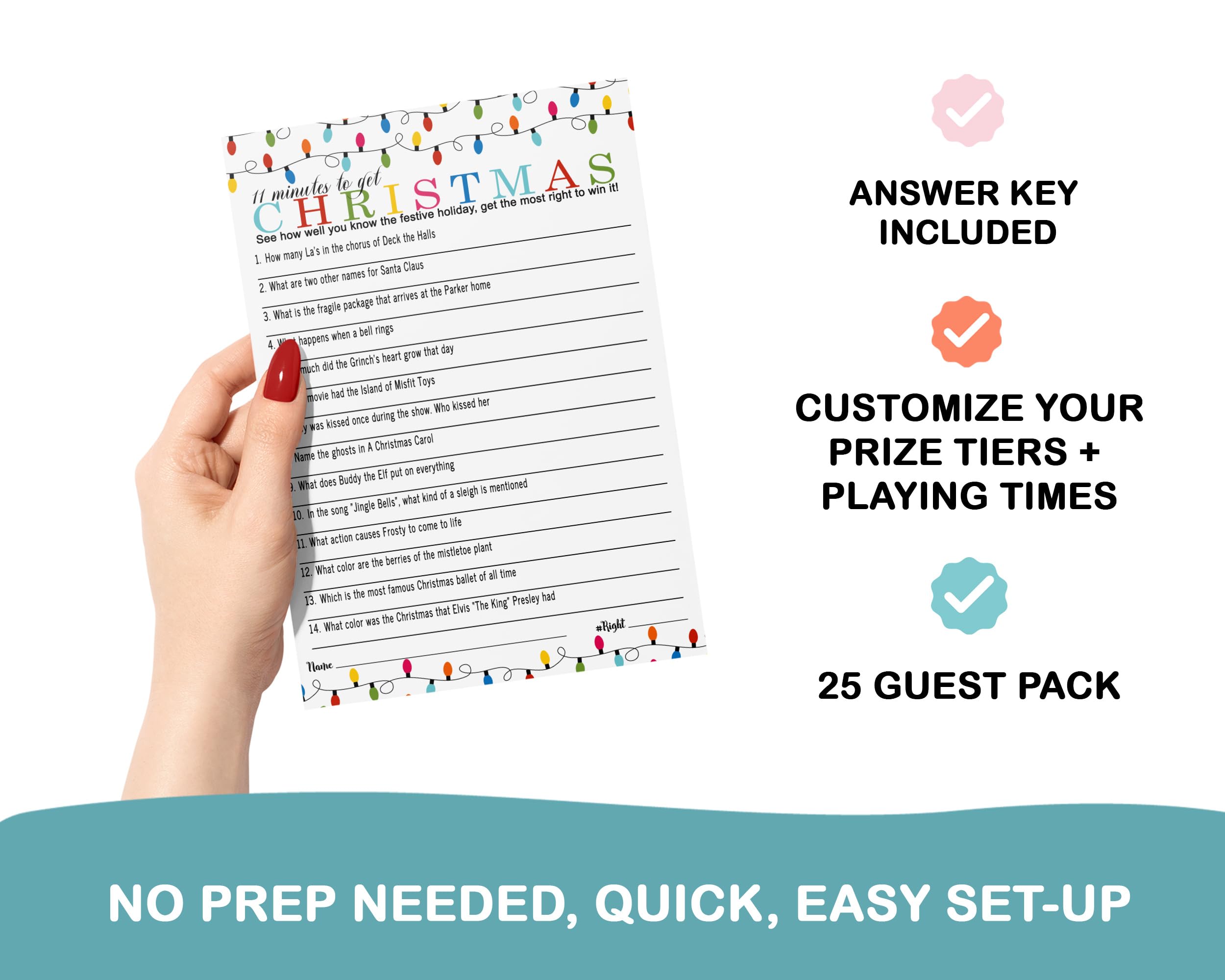 Festive Lights Christmas Trivia Game Party Activity For Adults, Office, Groups, Holiday Movie And Song Questions Thanksgiving, 2