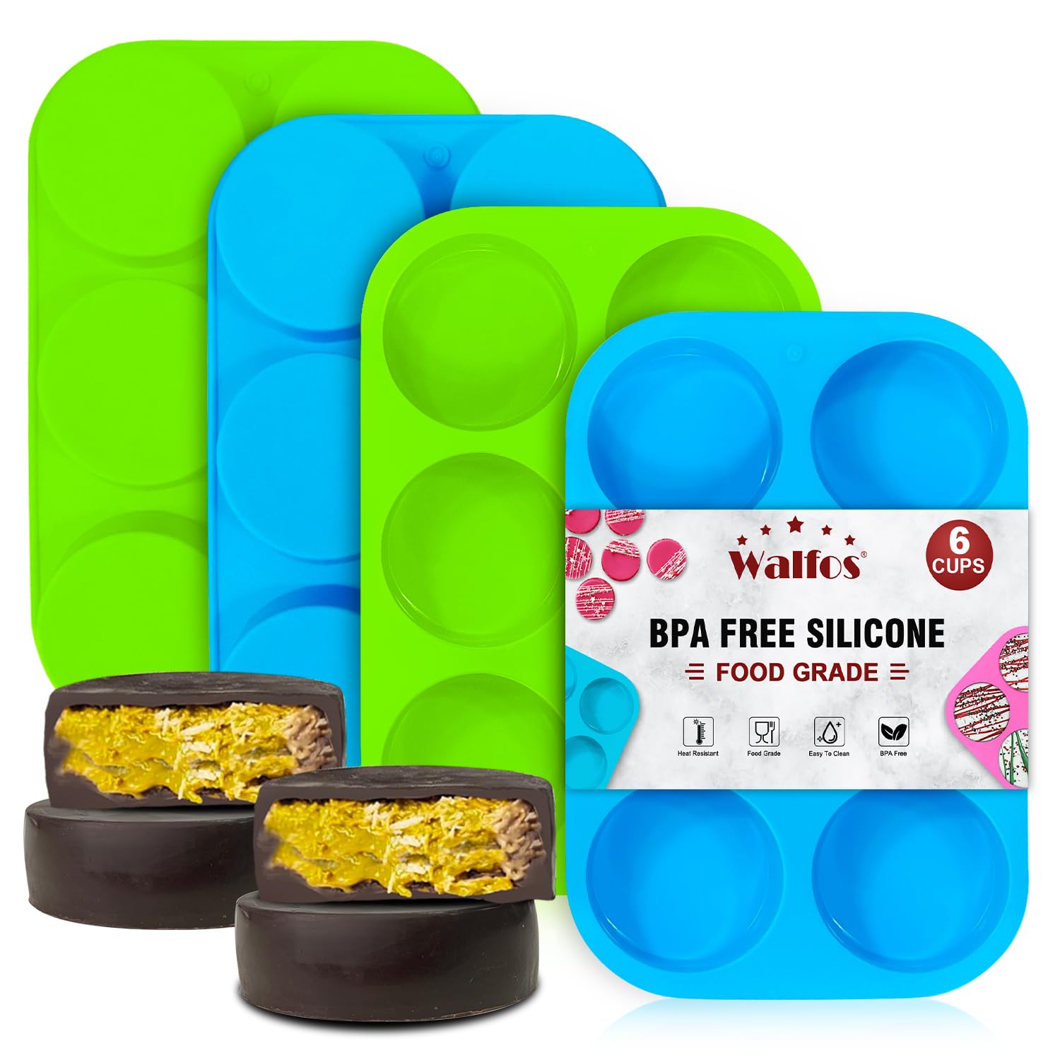 Walfos Oreo Molds Silicone, Non-Stick Oreo Cookie Mold, Round Chocolate Covered Oreos Mold For Candy, Cookies, Pudding, Soap, Je