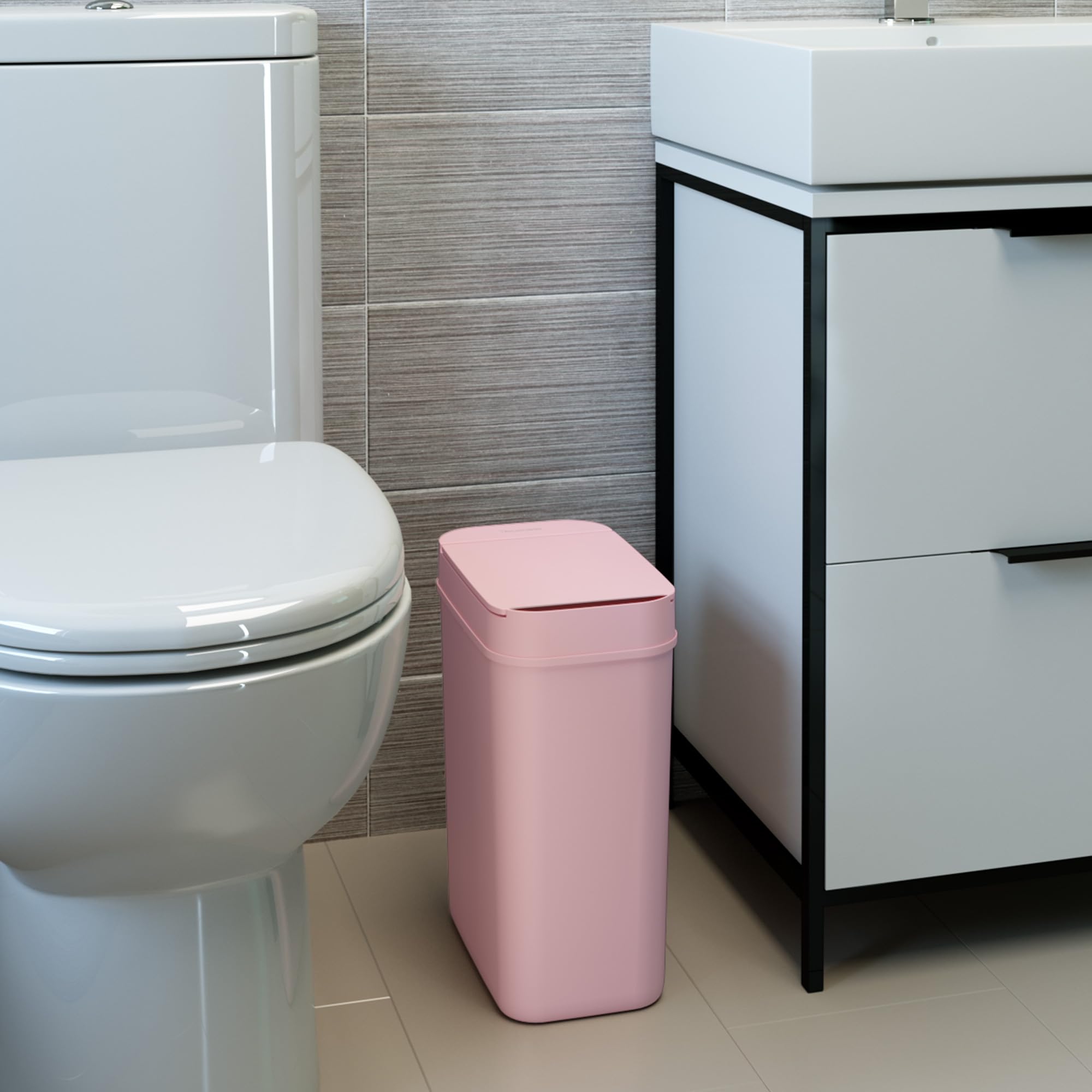 Itouchless 3 Gallon Sensor Pink Bathroom Trash Can, Your Purchase Supports The Breast Cancer Research Foundation, 10 Liter Slim