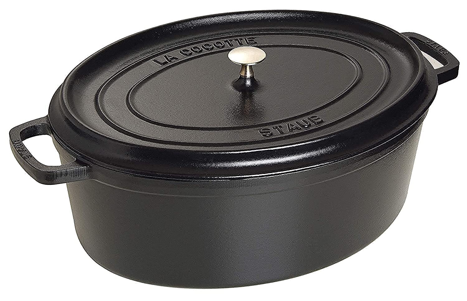 Staub La Cocotte Oval 40509-319 Pico Cocotte Oval Black 12.2 Inches (31 Cm) Large Two-Handed Cast Enameled Pot, Induction Compat