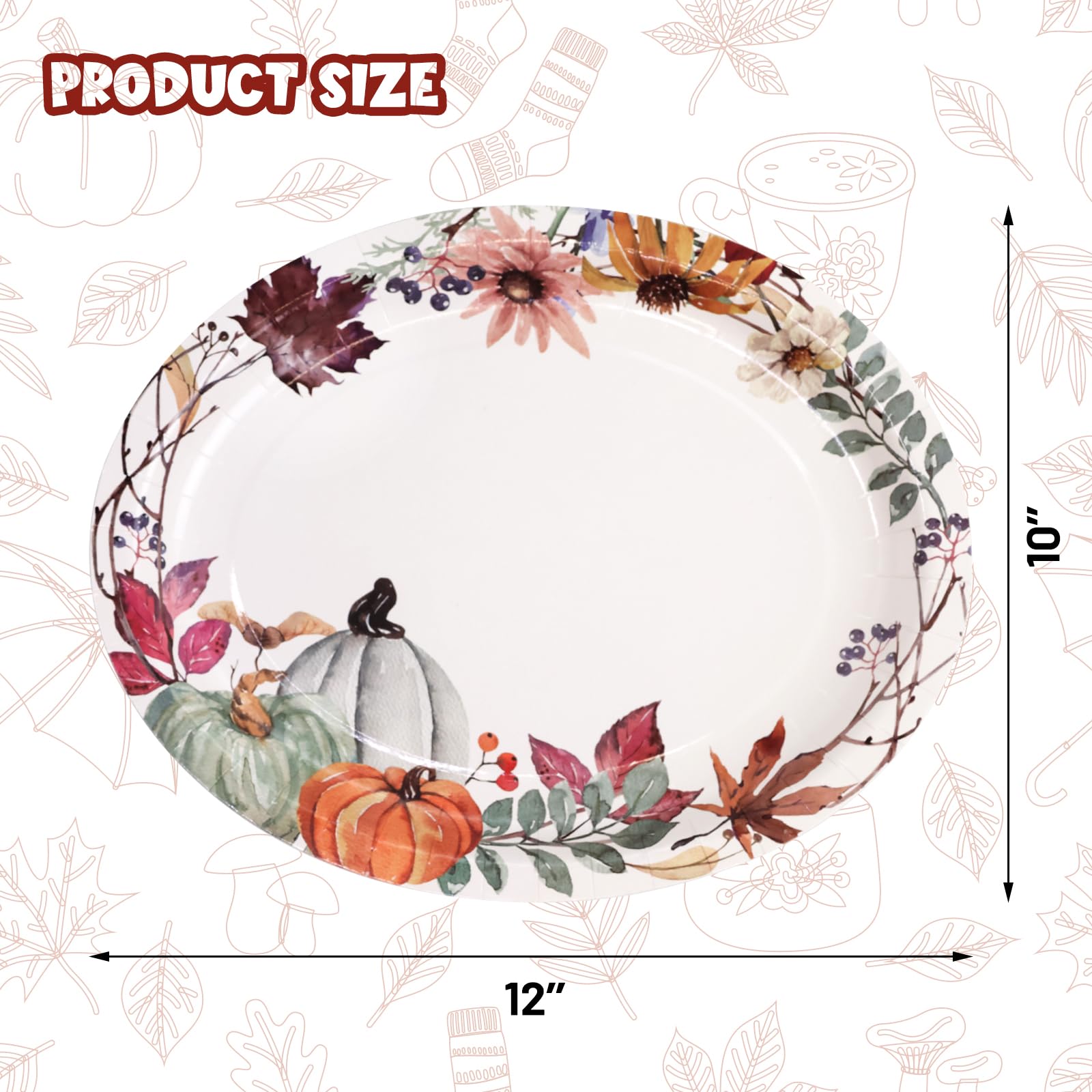 Fancy Land 24 Pcs Fall Pumpkin Oval Paper Plates 10    x 12    Thanksgiving Disposable Dinner Platters Heavy Duty Dinnerware Aut