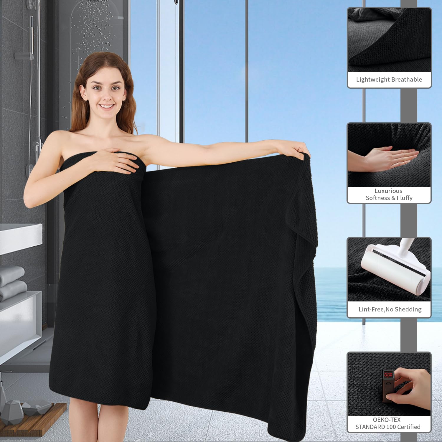 8 Piece Bathroom Towel Set Black |2 Oversized Large Bath Towels Sheet 2 Hand Towels and 4 Washcloths| 600GSM Ultra Soft Luxury Premium Towel Set Highly Absorbent Quick Dry Hotel Towel Collection