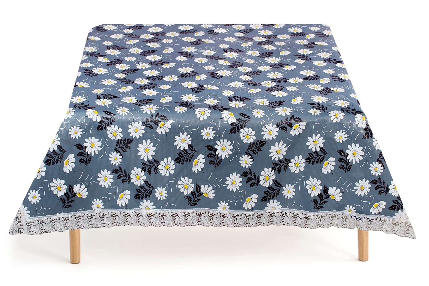 The Furnishing Tree Waterproof Square Shaped 4 Seater Printed Dining Table Cover Size 60x60 inches with White Border Lace