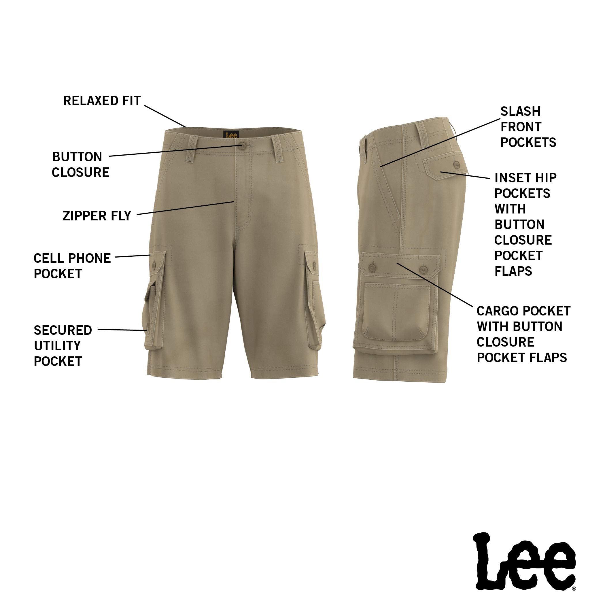 Lee Mens Dungarees New Belted Wyoming Cargo Shorts, Black, 36 Us