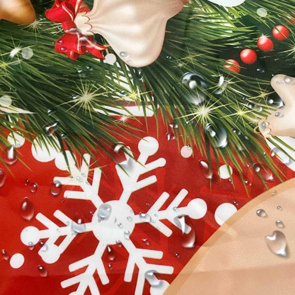 NBVKO 4PCS Christmas Santa Claus Snow Red Shower Curtain,with Non-Slip Rugs,Toilet Lid Cover and Bath Mat,Christmas Tree Bathroo