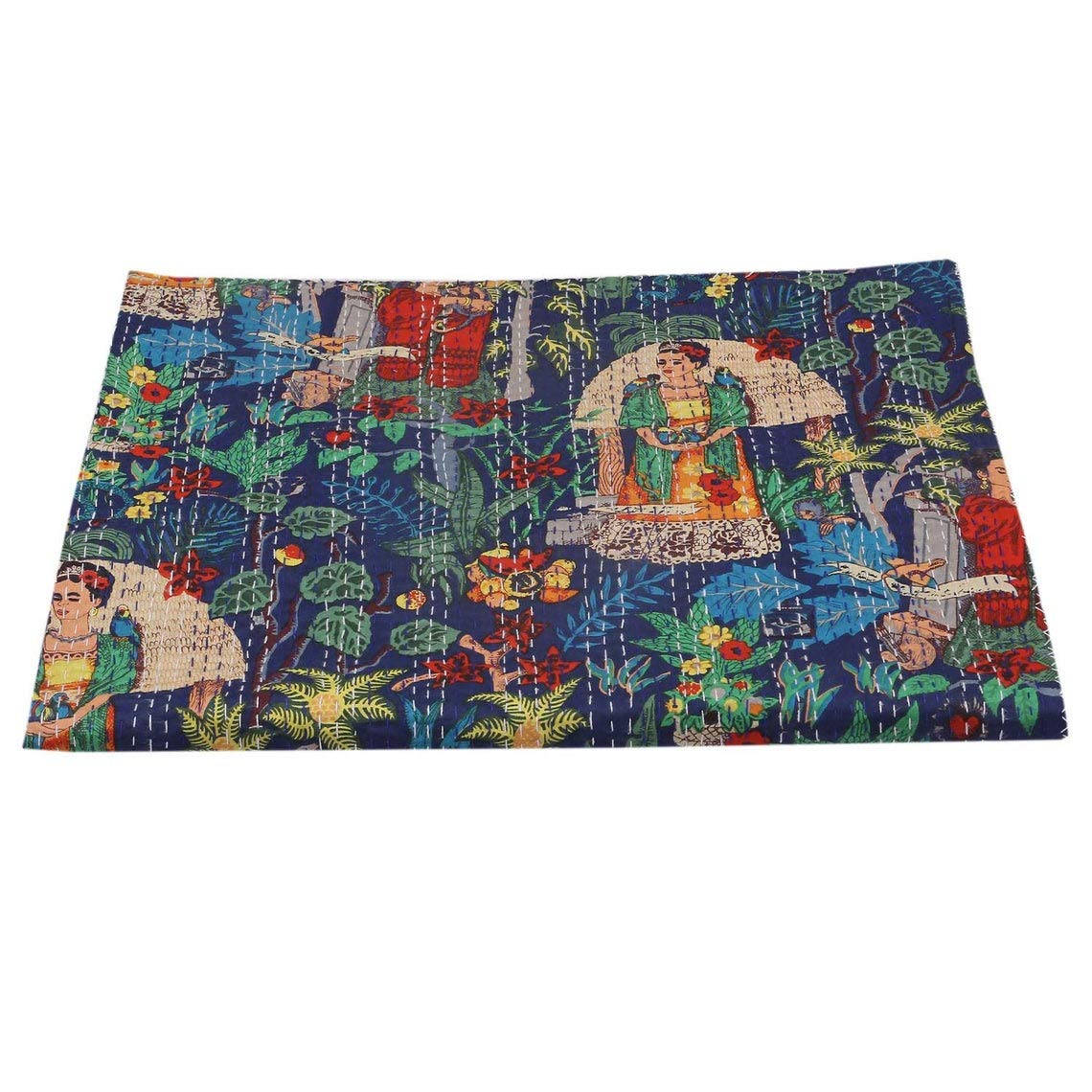 Mtreon Cotton Frida Jaipuri Quilt Handmade Bed Cover Kantha Blanket Throw Home Decor Bedspread Bedsheet (Blue, Twin)(60 X90 Inch