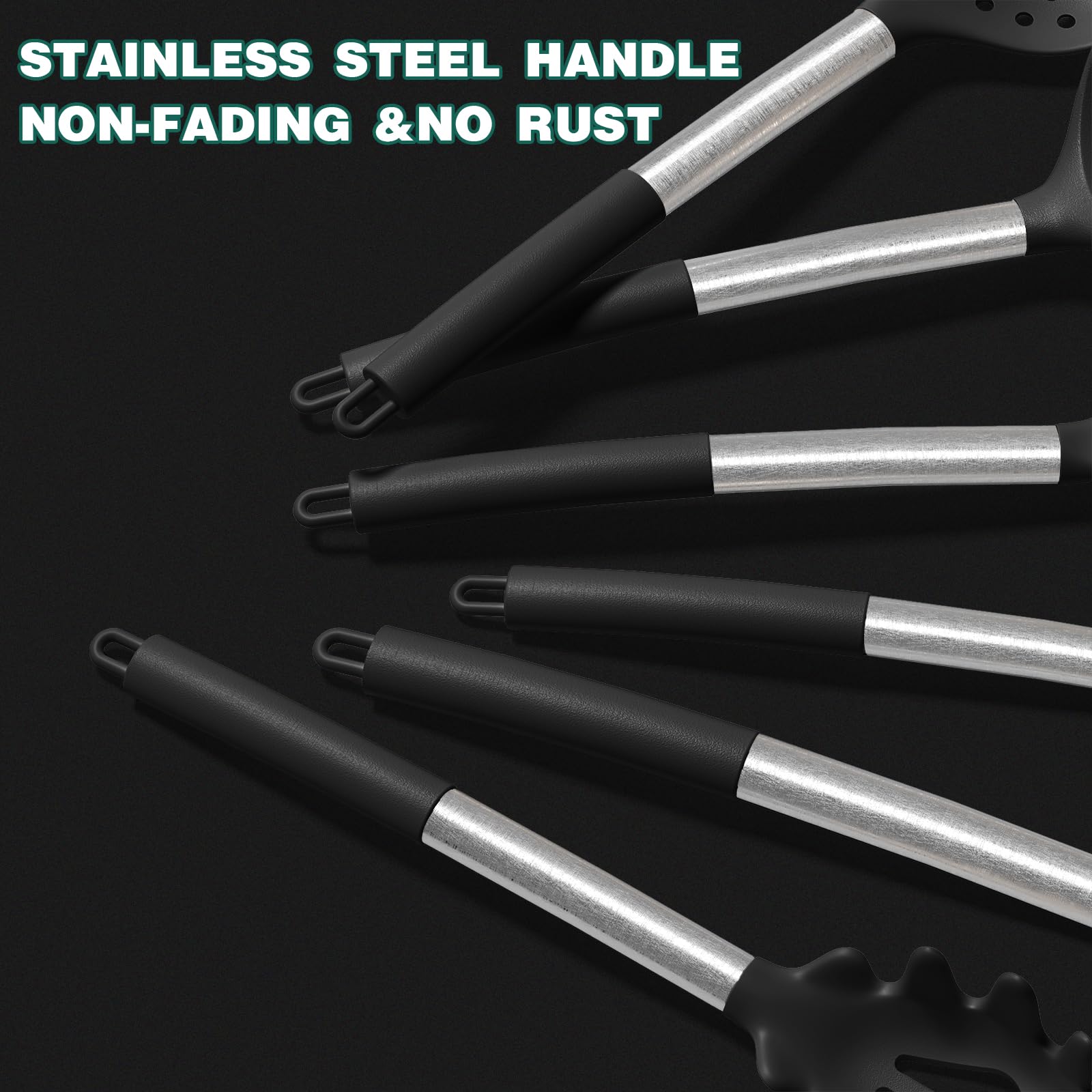 Silicone Kitchen Cooking Utensils Set-Umite Chef 43 Pcs Heat Resistant Kitchen Utensils, Black Kitchen Gadgets Tools Set With St