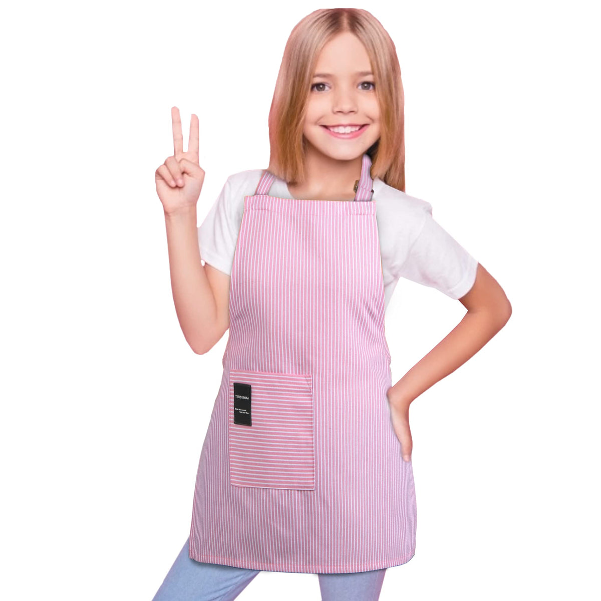 Teddsnow Daily Kids Apron, Toddler Cotton Adjustable Bib Chef Apron With Pocket, For Children Age 2 To 5 Years, Boys Girls