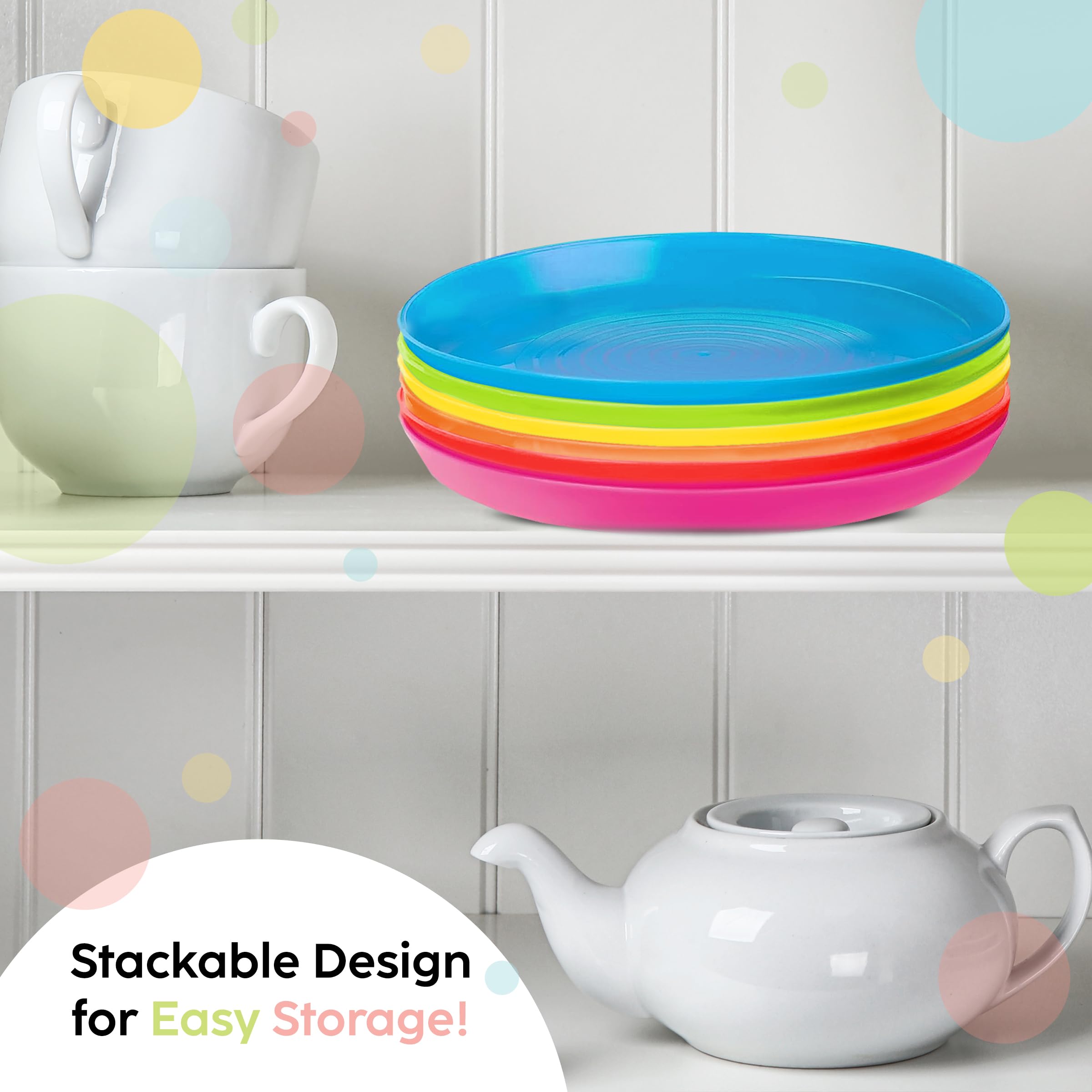 Plaskidy Kids Plates Set Of 12 Toddler Plastic Plates - Bpa Free Microwave And Dishwasher Safe Reusable Plastic Children'S Plate