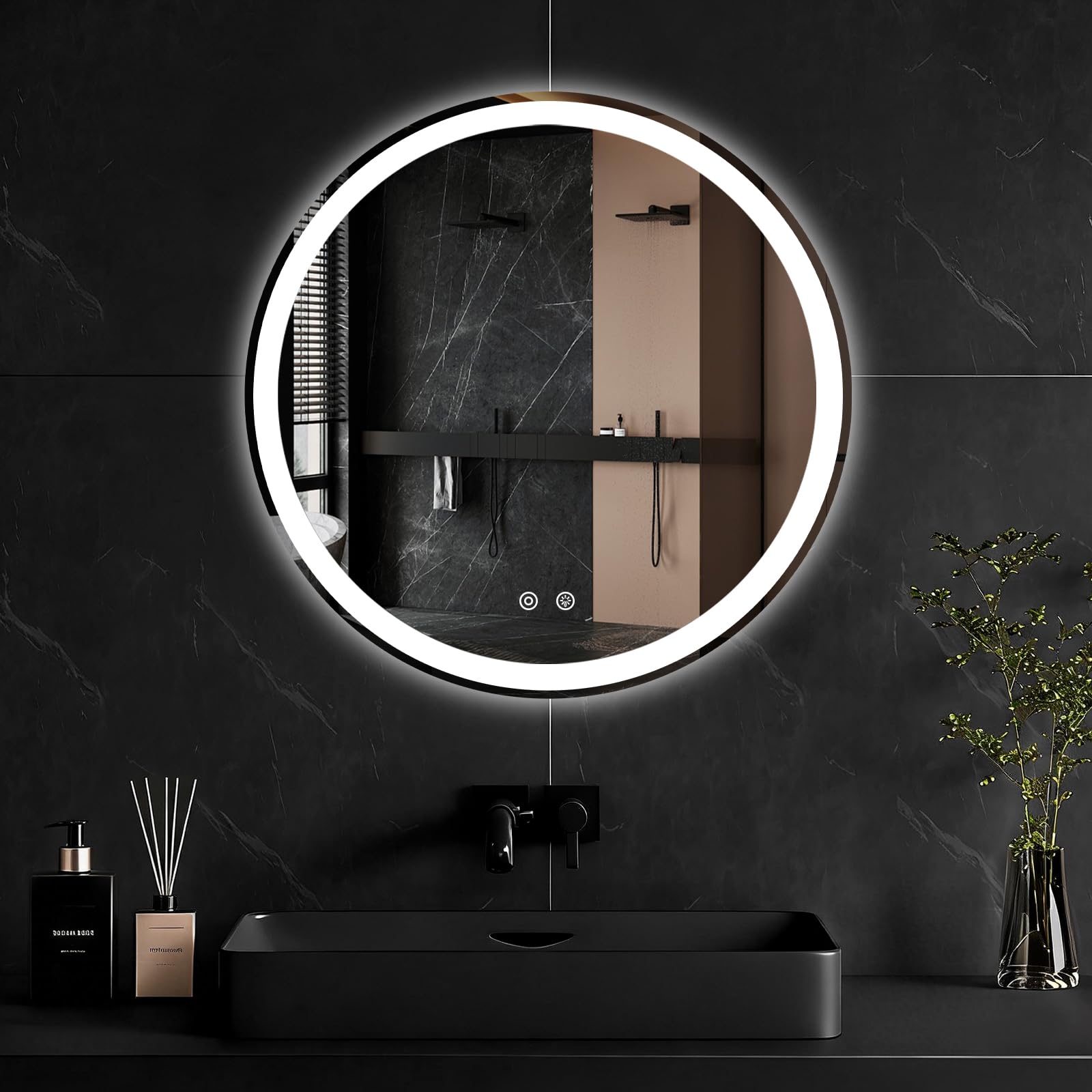 NEWBULIG 24 Inch Round LED Bathroom Wall Mirror with Lights, Light up Vanity Bathroom Mirror for Over Sink, Anti-Fog and Dimmabl